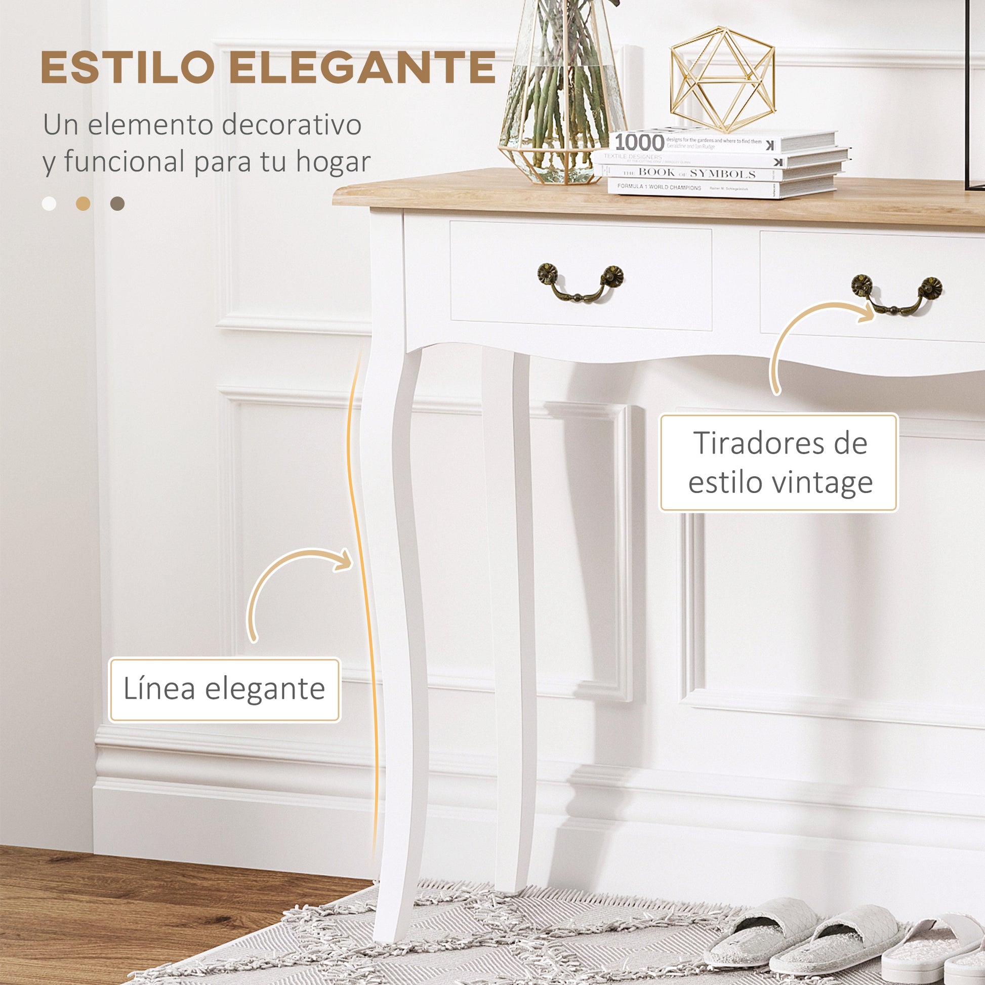 CONSOLA RETRO BLANCA “COUNTRY CHIC DOUBLE DRAWER” image 1