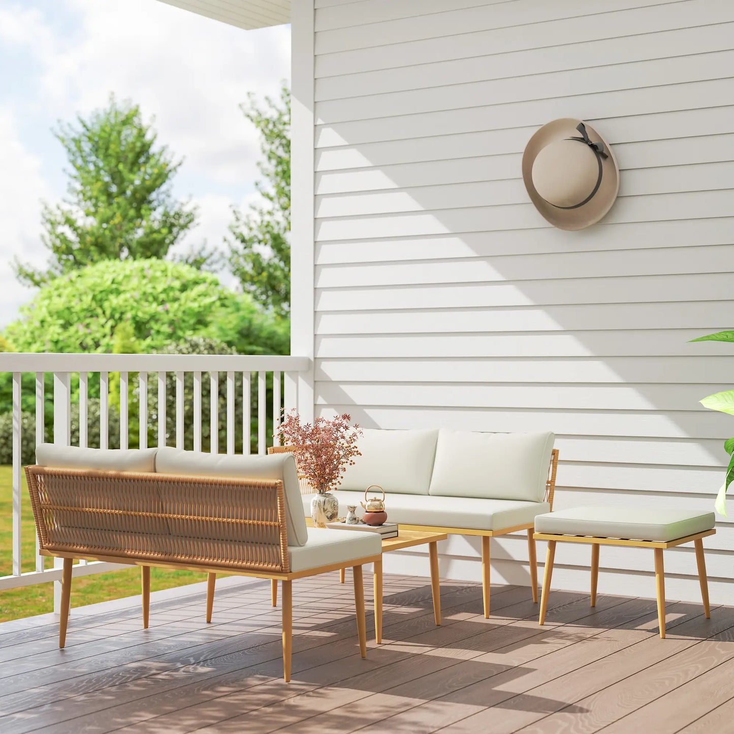 🌿 CONJUNTO DE JARDÍN MODULAR 5 PLAZAS BARATO “BOHORIA” – SOFÁ EN L + MESA RATÁN