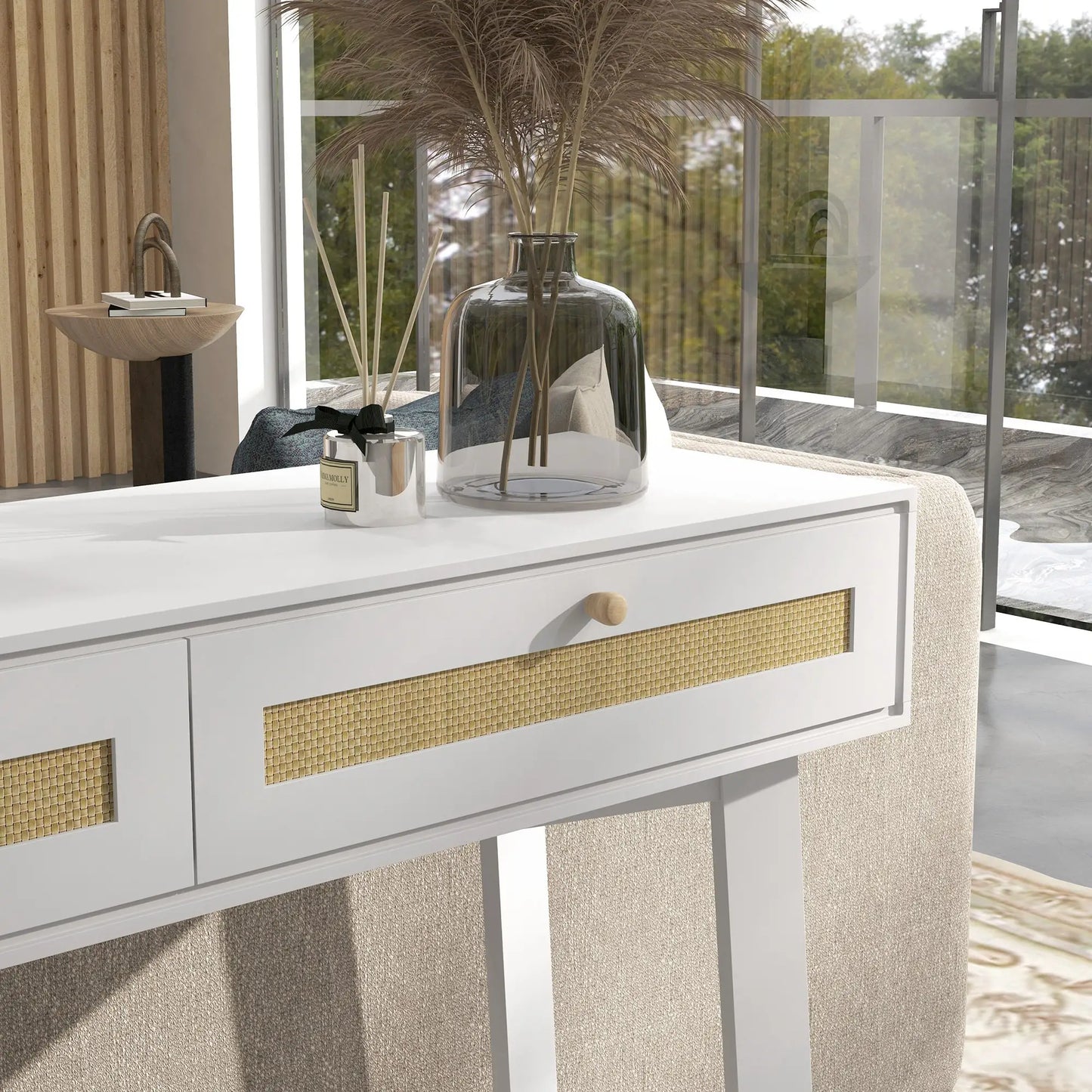 CONSOLA BOHO RATÁN “CANNAGE WHITE DOUBLE DRAWER” image 1