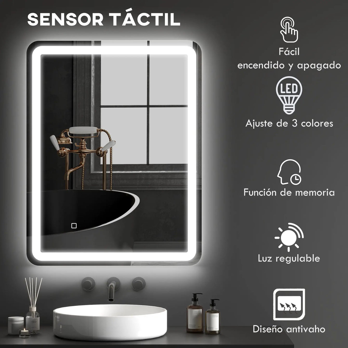 ESPEJO DE BAÑO LED LUMIRA PRO 70X90 CON ANTIVAHO Y MEMORIA image 8