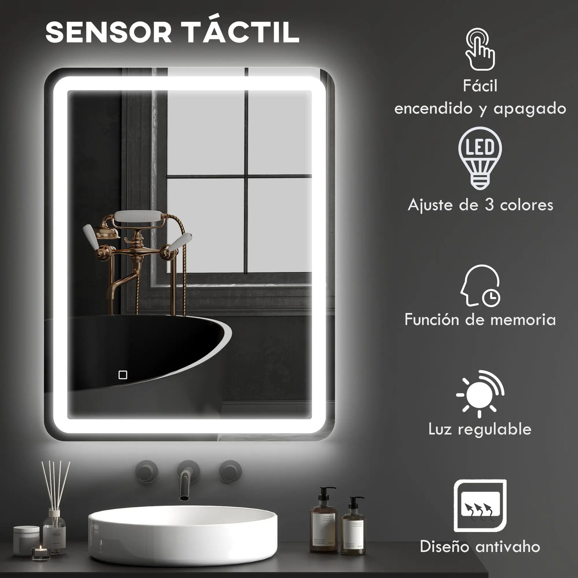 ESPEJO DE BAÑO LED LUMIRA PRO 70X90 CON ANTIVAHO Y MEMORIA image 8