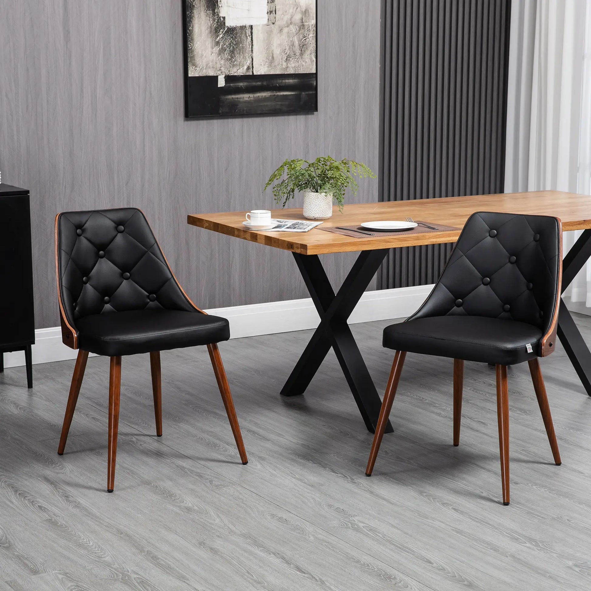 SET DE 2 SILLAS DE COMEDOR MODERNAS TAPIZADAS EN CUERO SINTÉTICO – COLOR NEGRO image 0