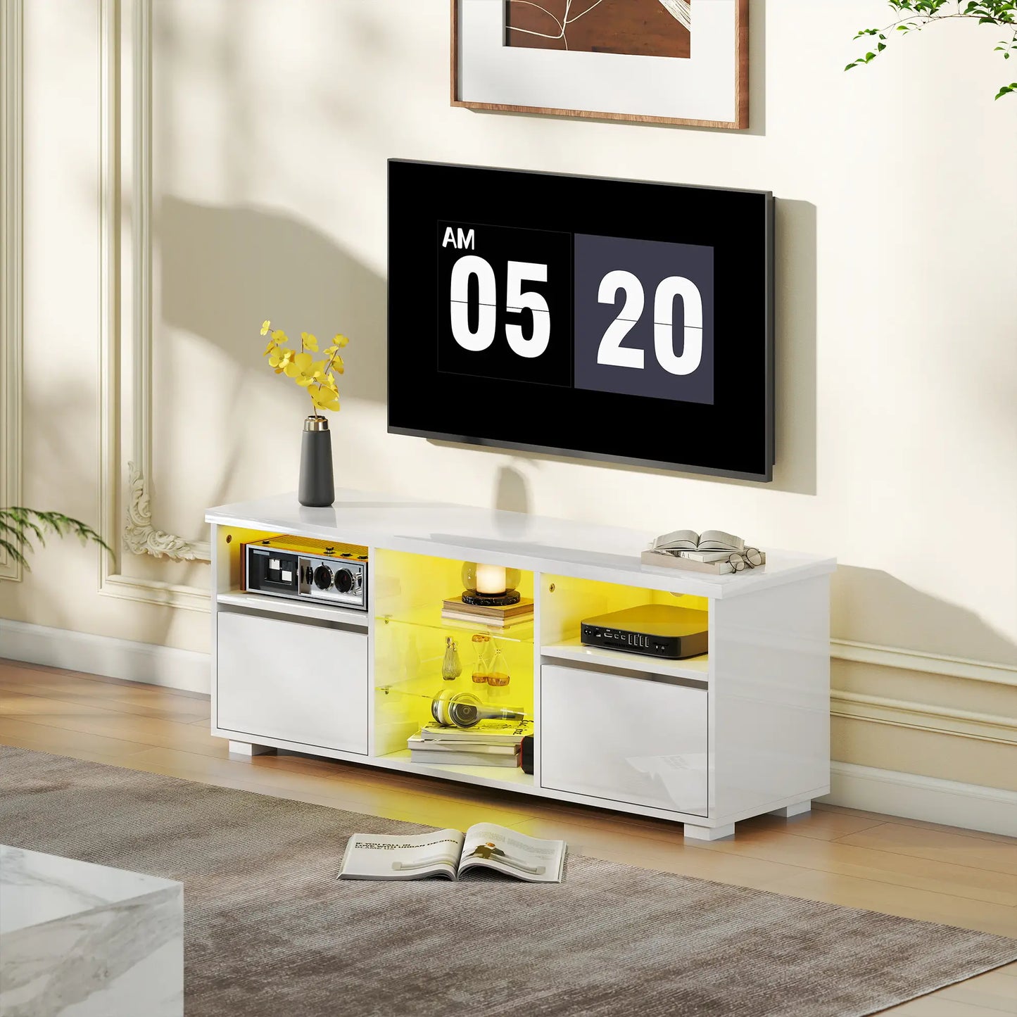 Mueble TV Blanco Brillante 120 cm con LED RGB image 4
