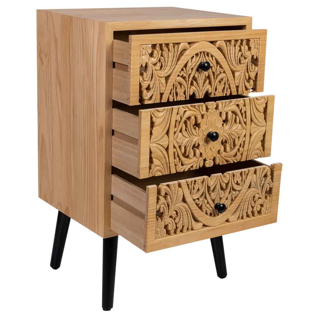 MESITA DE MADERA MARRÓN DE 3 CAJONES – COLECCIÓN DAVIS image 1