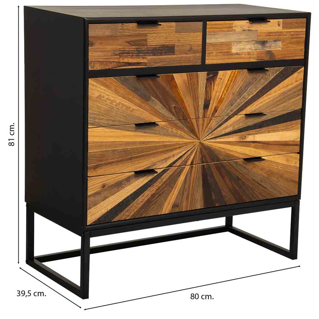 CÓMODA TAKI DE MADERA RECUPERADA NEGRA 5 CAJONES image 2