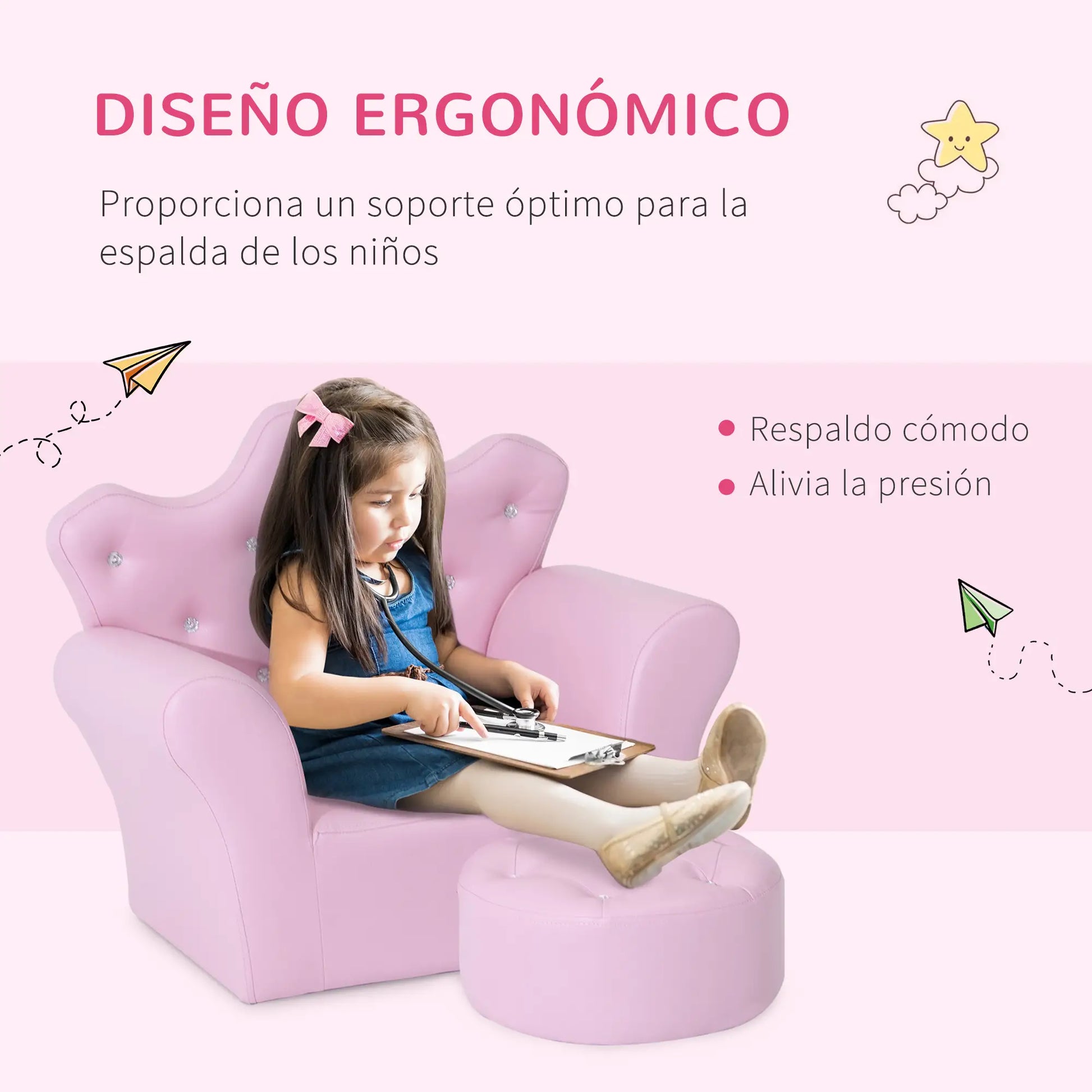 SILLÓN INFANTIL PRINCESS RELAX ROSA CON REPOSAPIÉS image 4