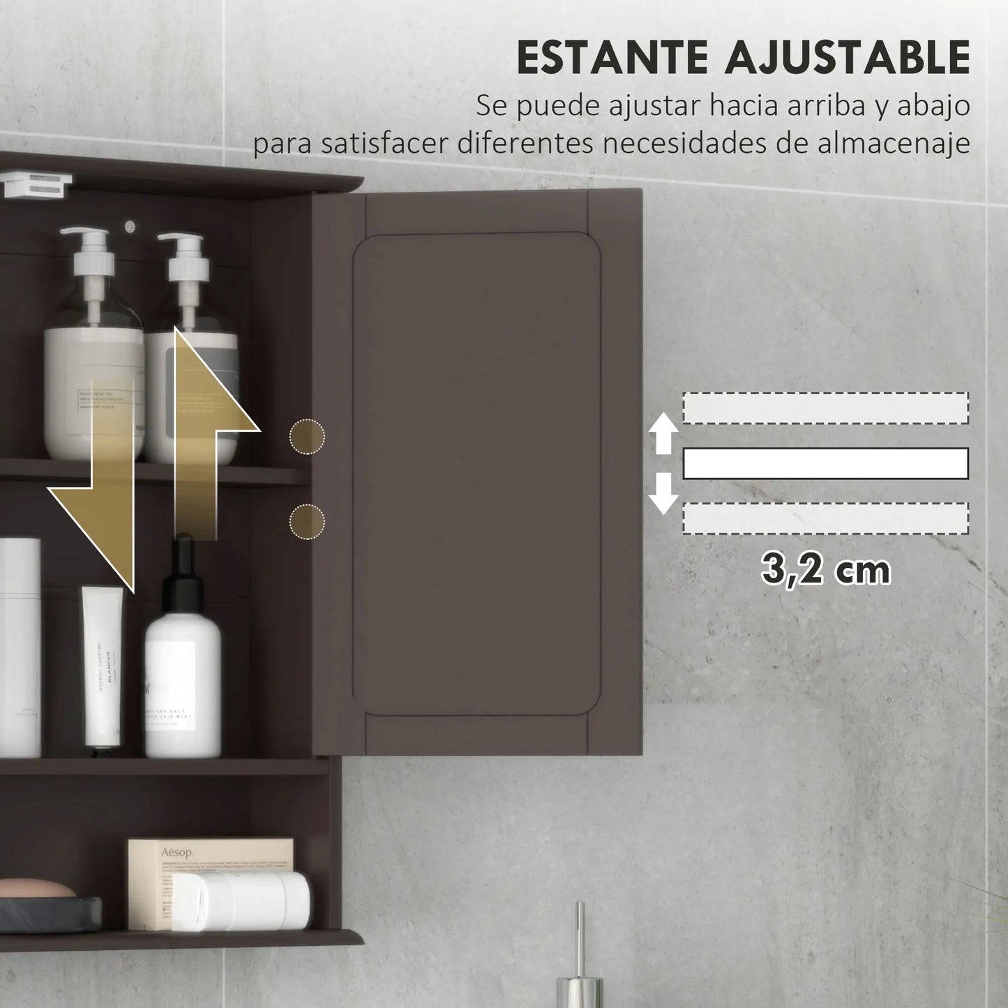 ARMARIO DE BAÑO VALMORA DARK CON ESPEJO Y ESTANTE AJUSTABLE image 3