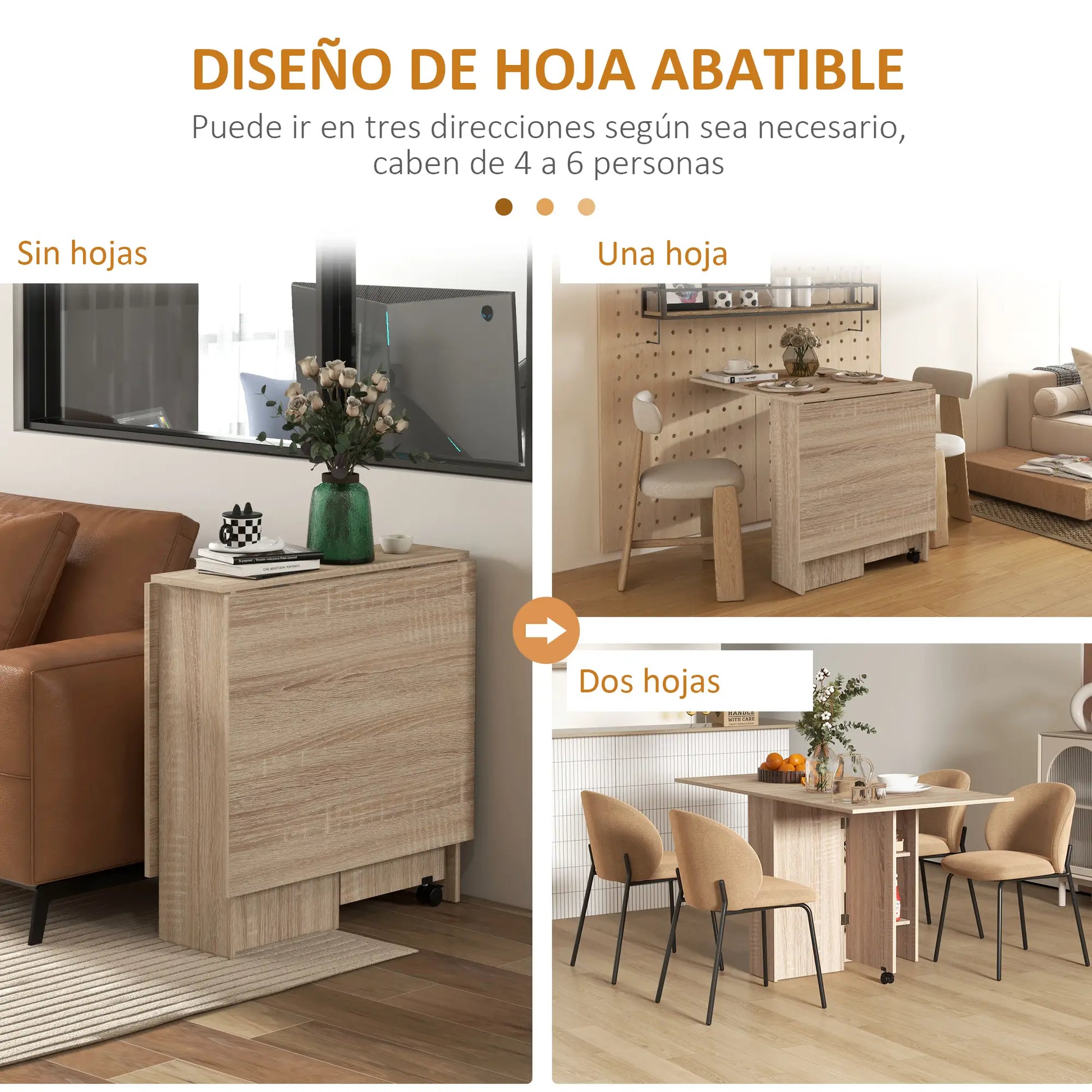 MESA DE COCINA PLEGABLE CON RUEDAS Y ALAS ABATIBLES 140 CM image 3
