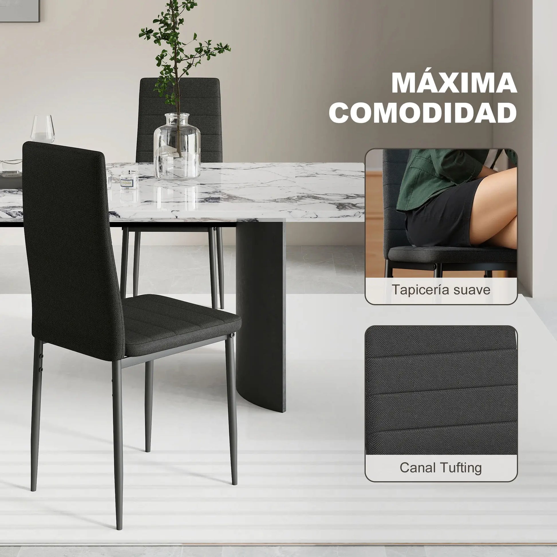 PACK DE 6 SILLAS DE COMEDOR LINO NEGRO – MODELO ATLAS image 1