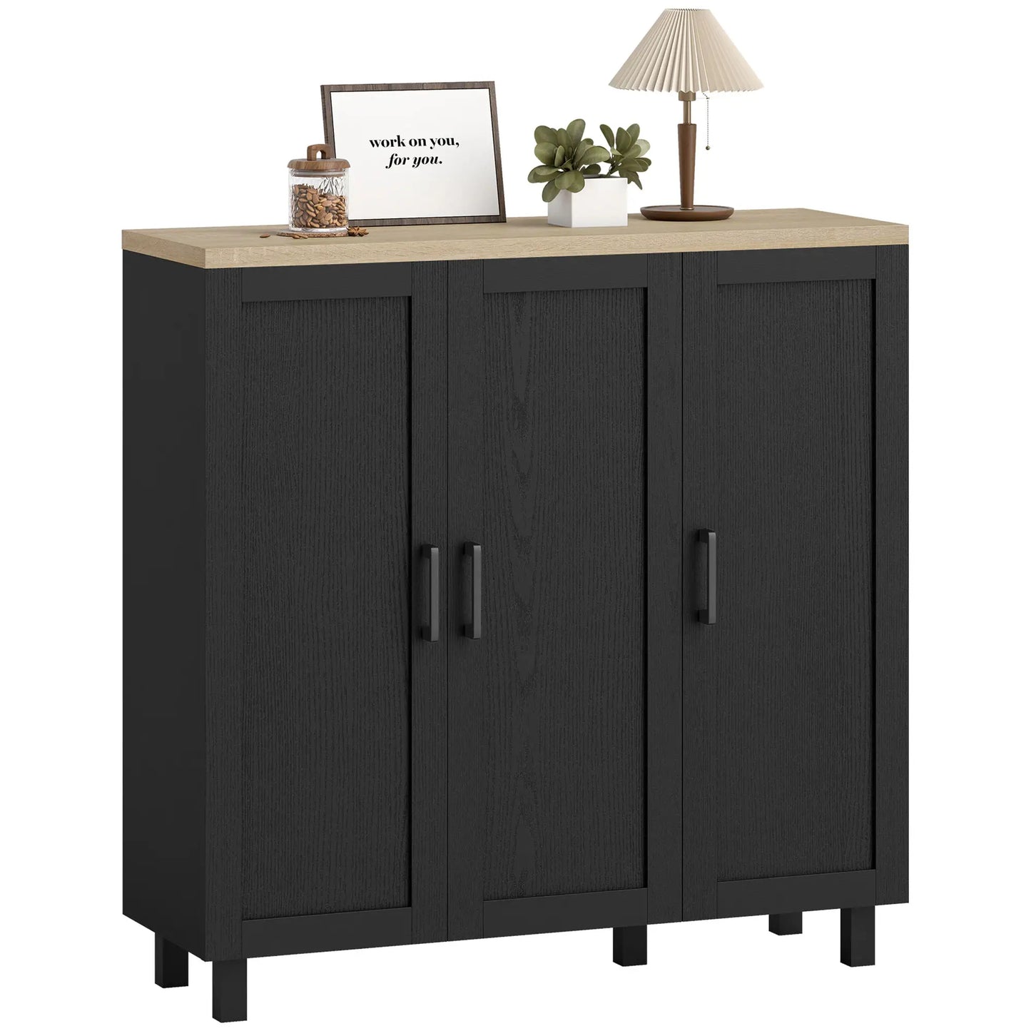 APARADOR DE SALÓN MODERNO CON 3 PUERTAS – NEGRO Y MADERA NATURAL image 3