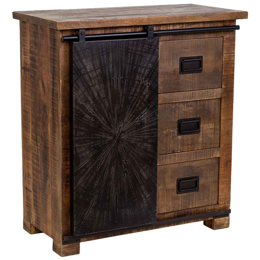 CÓMODA ÓXIDO ARTESANAL DE MADERA MACIZA CON PUERTA CORREDERA Y 3 CAJONES image 0