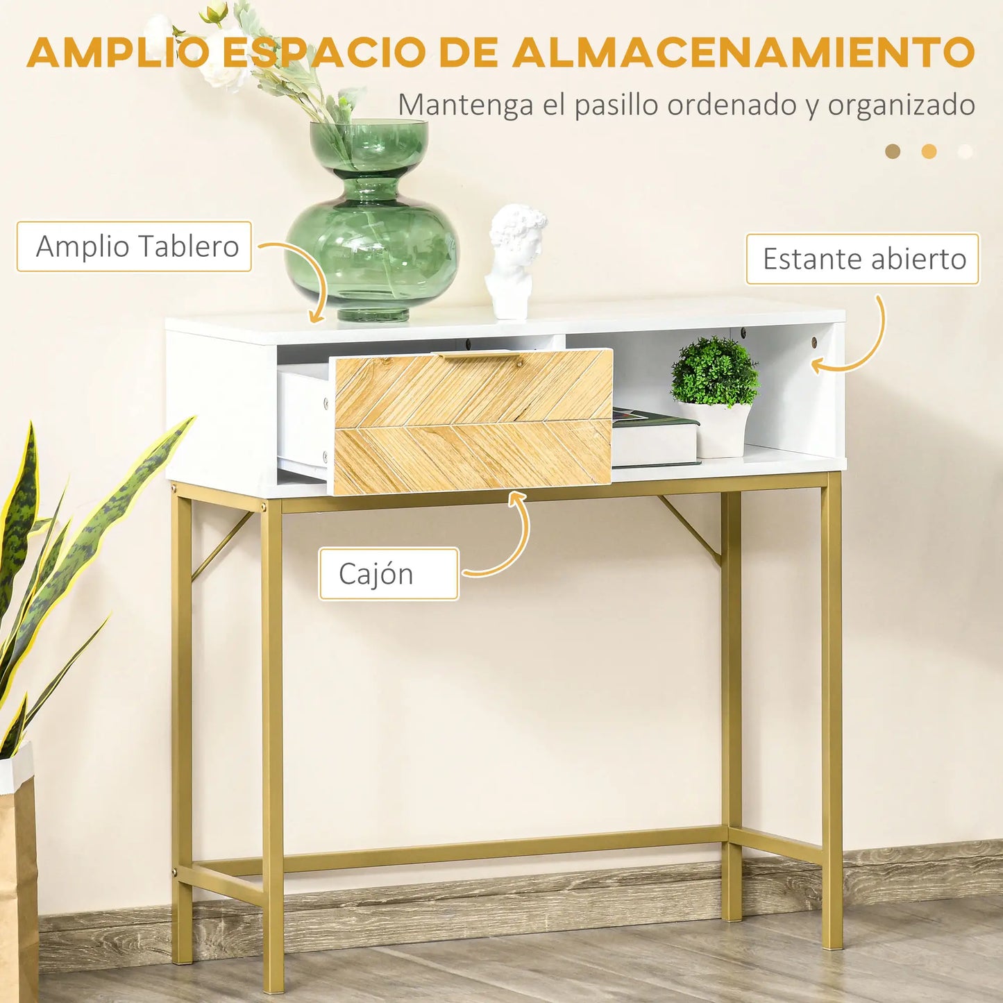 CONSOLA MODERNA BLANCO & DORADO “ELEGANCE GOLD SINGLE DRAWER” image 2