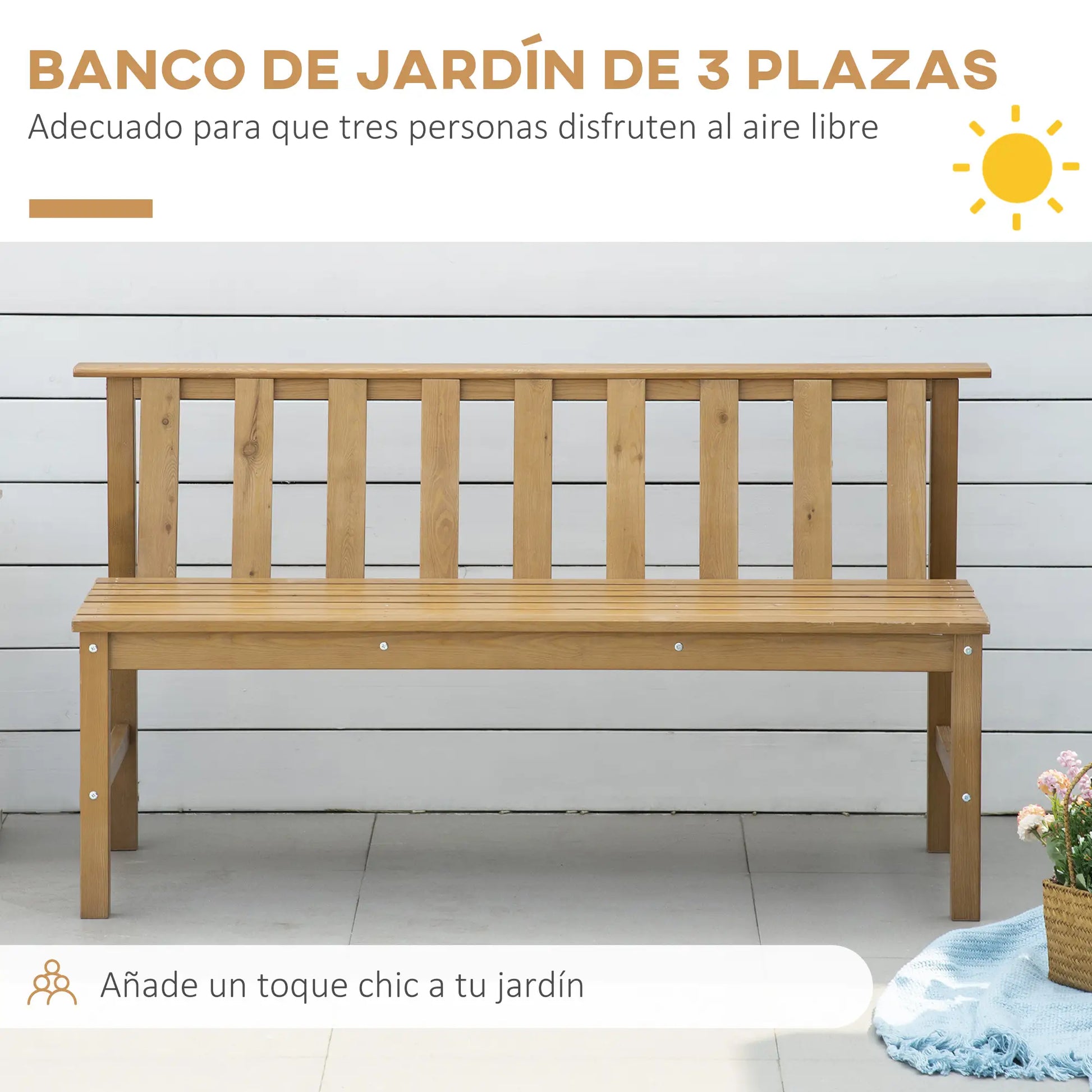 BANCO DE JARDÍN DE MADERA RÚSTICO NATURE SEAT 3 PLAZAS image 7