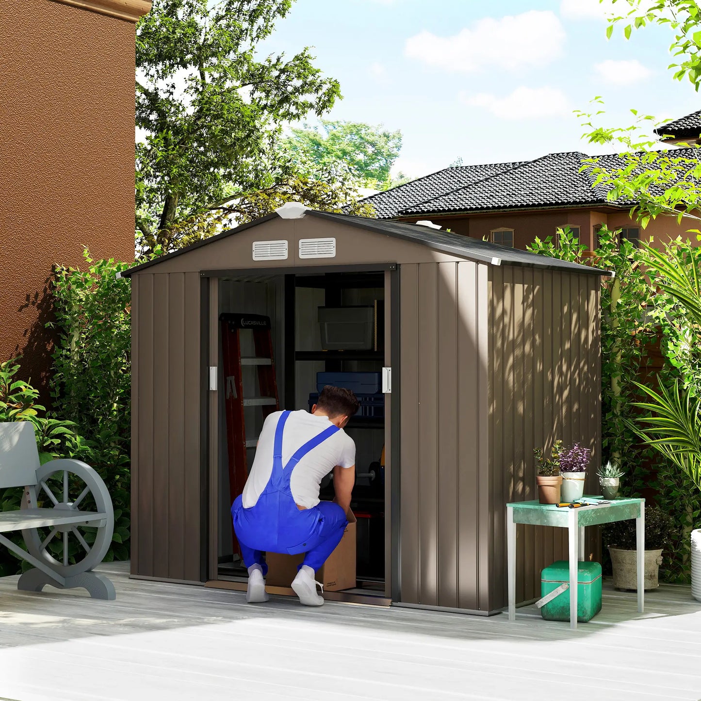 CASETA DE JARDÍN EXTERIOR DE ACERO 213×130×185 CM MARRÓN image 1