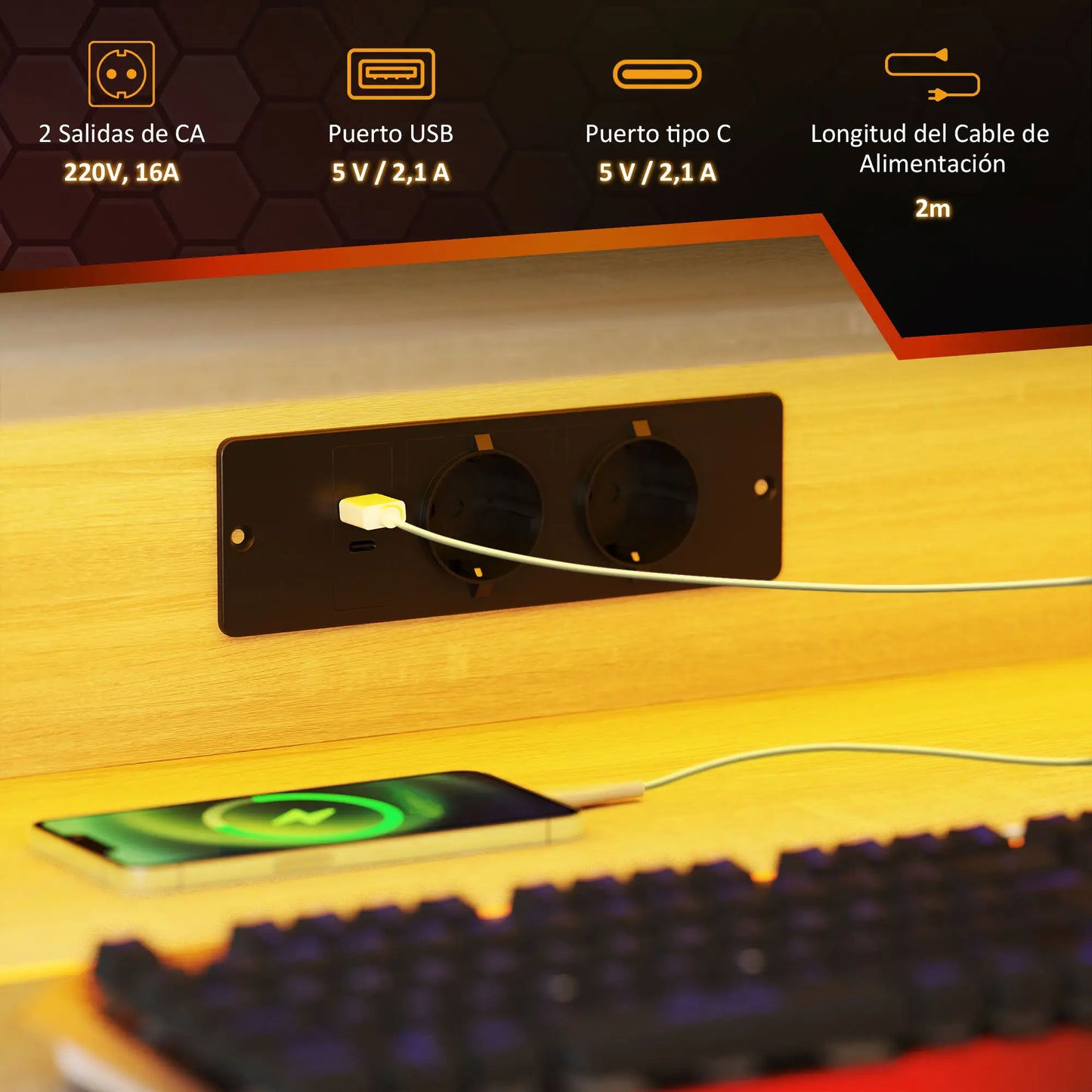 ESCRITORIO GAMING LUXFORGE RGB 100 CON LUCES LED image 2