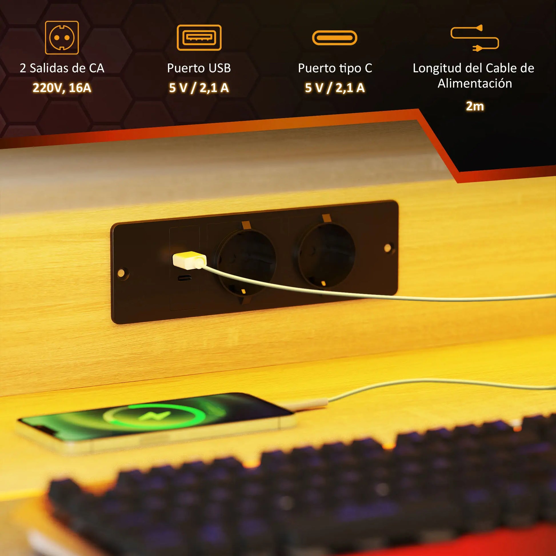 ESCRITORIO GAMING LUXFORGE RGB 100 CON LUCES LED image 2