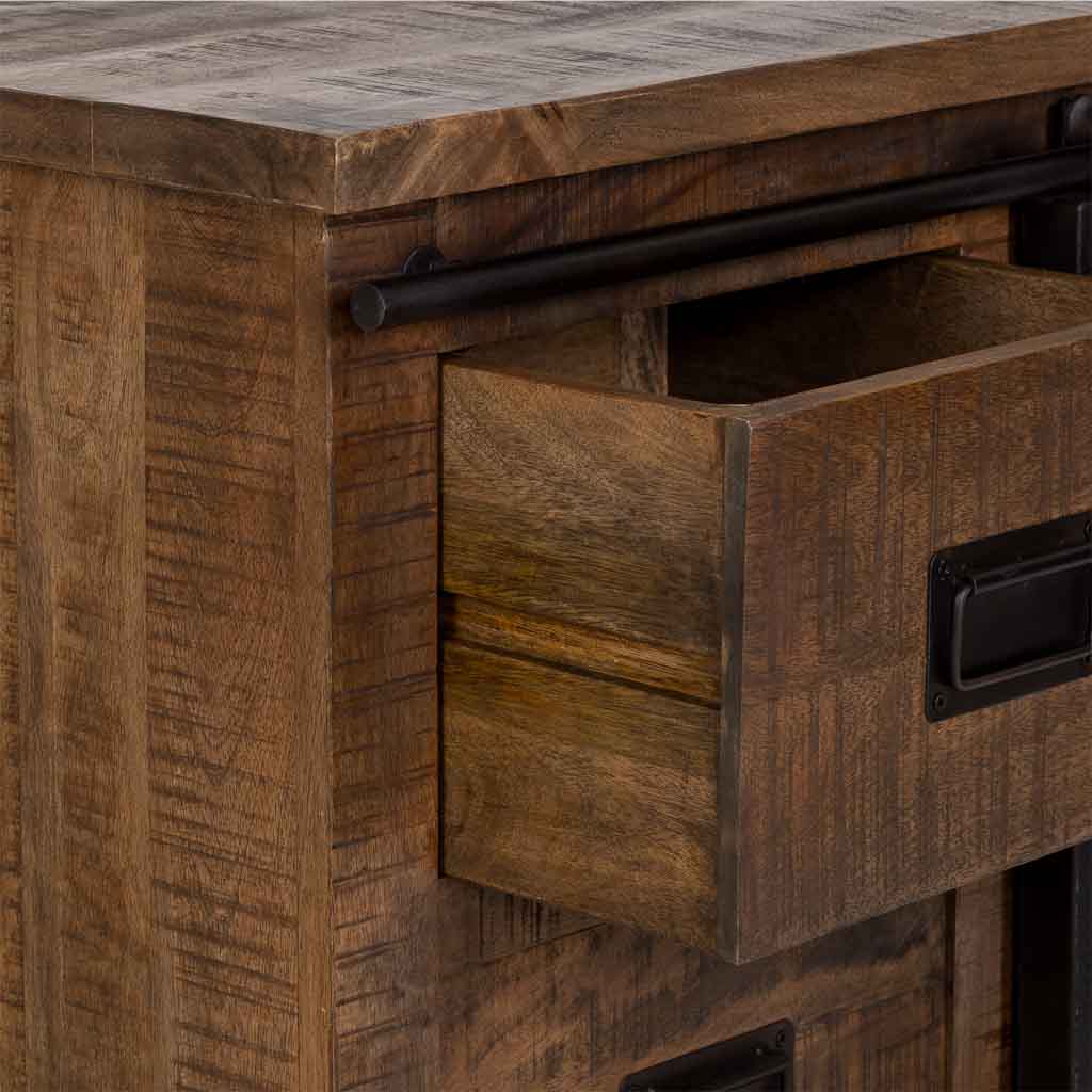 APARADOR ÓXIDO ARTESANAL DE MADERA MACIZA CON 2 PUERTAS CORREDERAS Y 6 CAJONES image 5