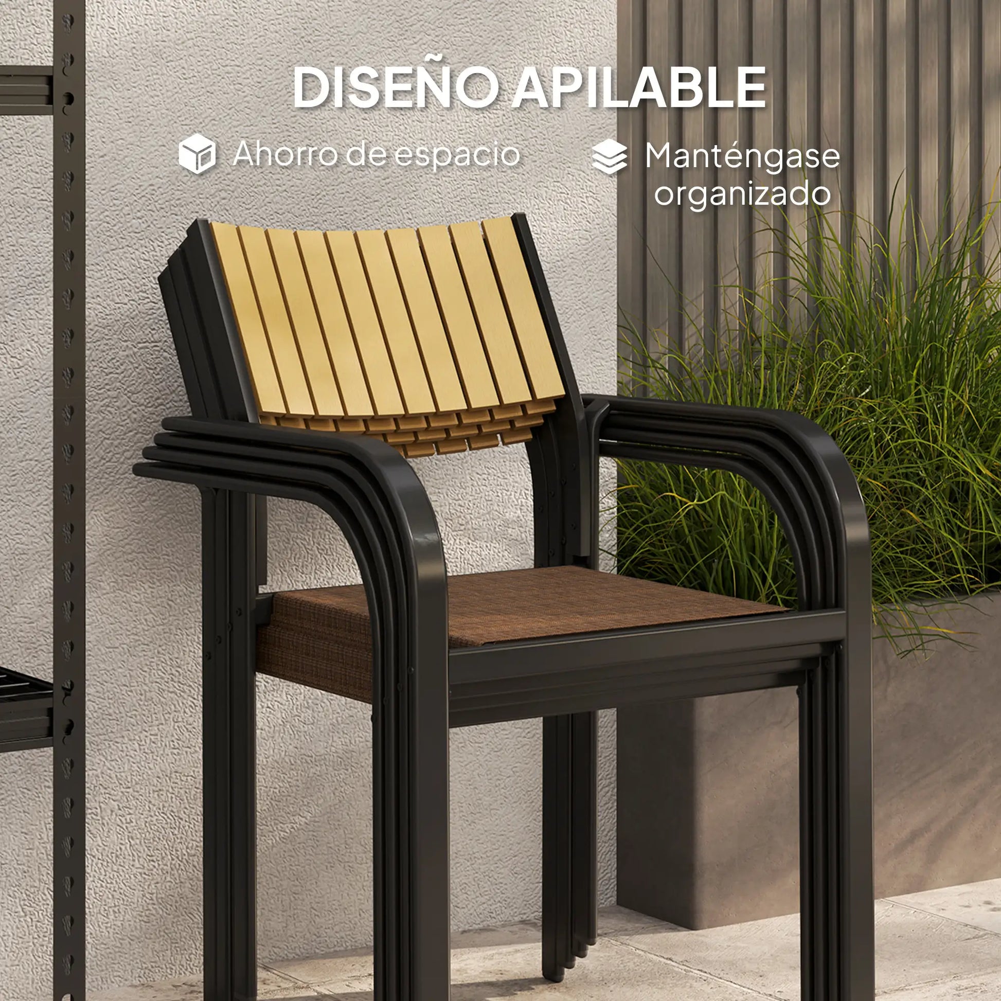 SILLAS DE JARDÍN APILABLES TEKNOAIR MARRÓN · PACK 4 UNIDADES image 8
