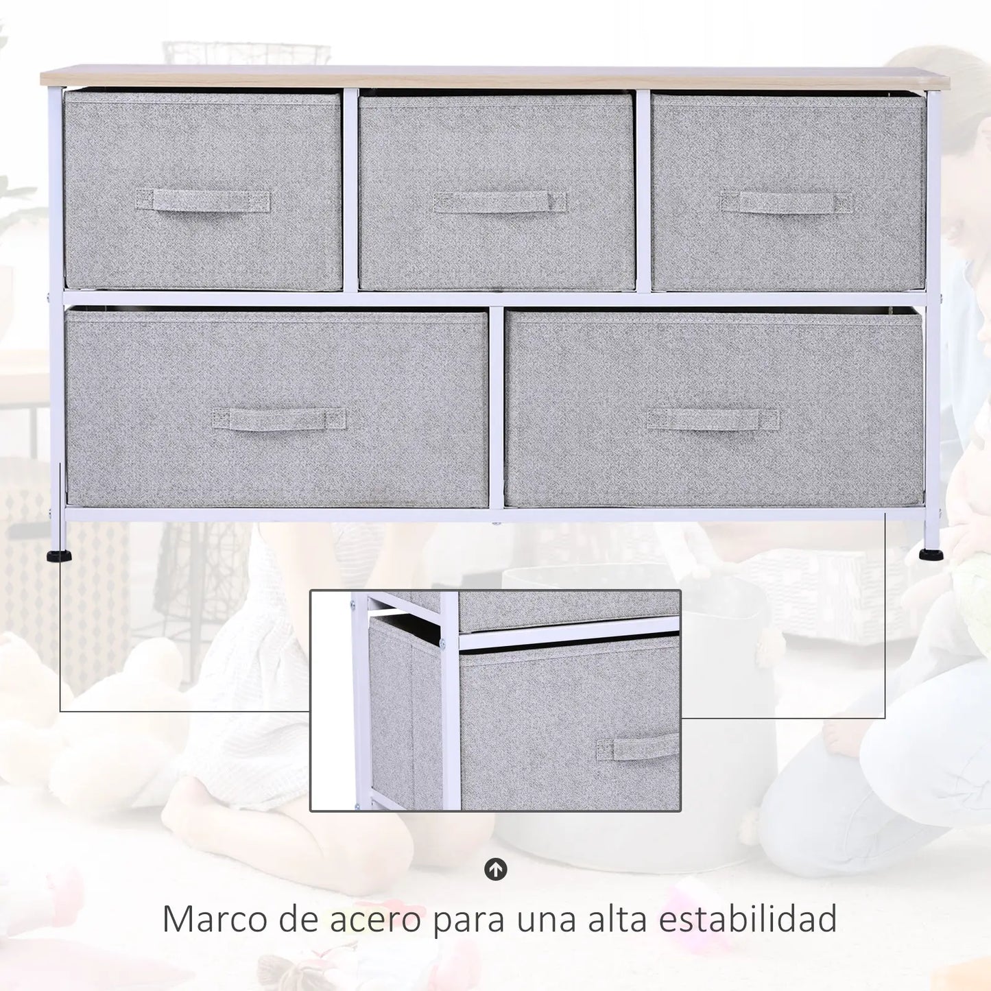CÓMODA NORDLYN 5T CON 5 CAJONES DE TELA Y ESTRUCTURA METÁLICA image 2
