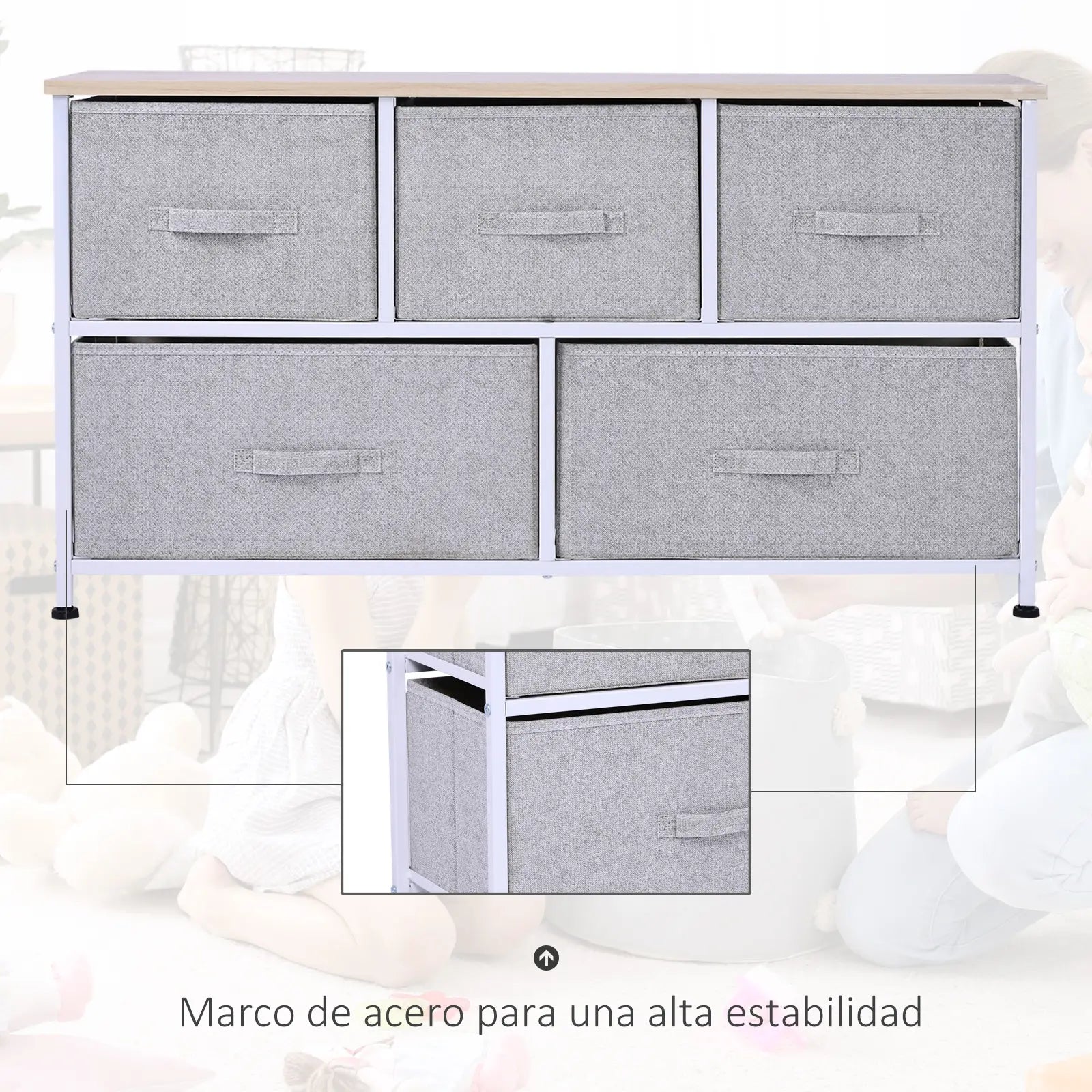 CÓMODA NORDLYN 5T CON 5 CAJONES DE TELA Y ESTRUCTURA METÁLICA image 2