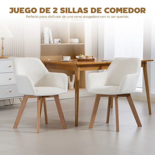 JUEGO DE 2 SILLAS DE COMEDOR MODERNAS TAPIZADAS EN TERCIOPELO – COLOR CREMA image 0