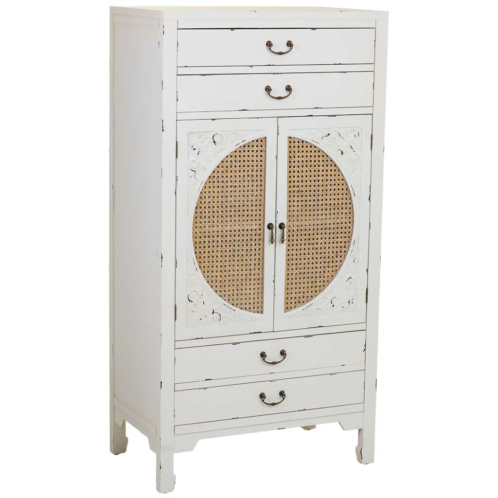 ARMARIO ALIKA DE MADERA Y RATÁN CON 4 CAJONES Y 2 PUERTAS BLANCO image 1