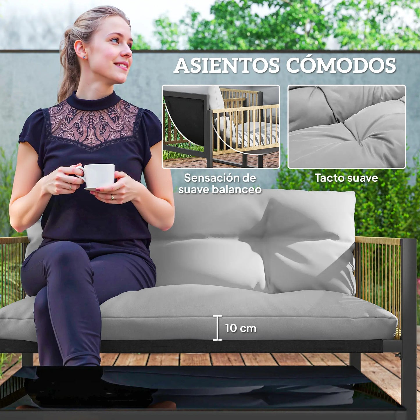 🌿 CONJUNTO DE JARDÍN 4 PIEZAS BARATO “RATTANIA” – SOFÁ EXTERIOR + SILLONES + MESA