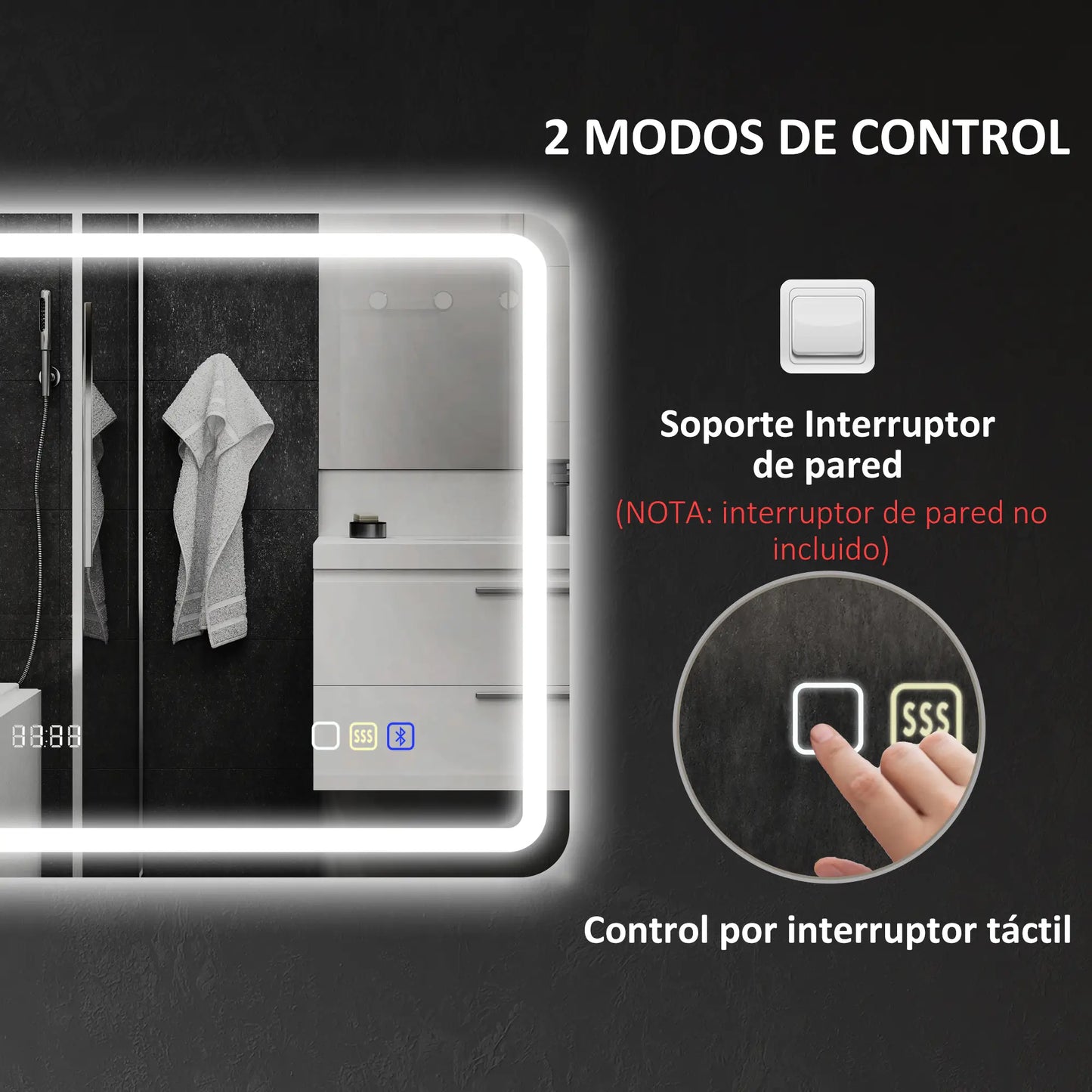 ESPEJO DE BAÑO LED NEXURA SOUND 80X60 CON BLUETOOTH, RELOJ Y ANTIVAHO image 5