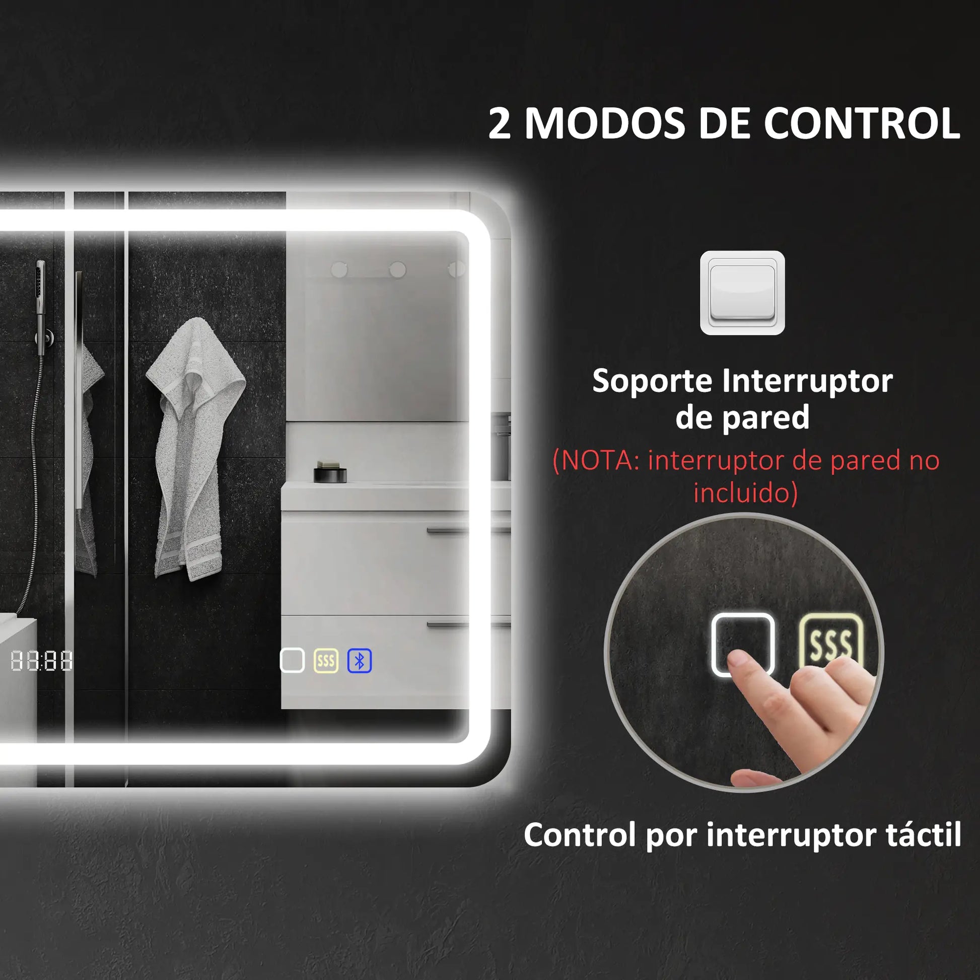 ESPEJO DE BAÑO LED NEXURA SOUND 80X60 CON BLUETOOTH, RELOJ Y ANTIVAHO image 5