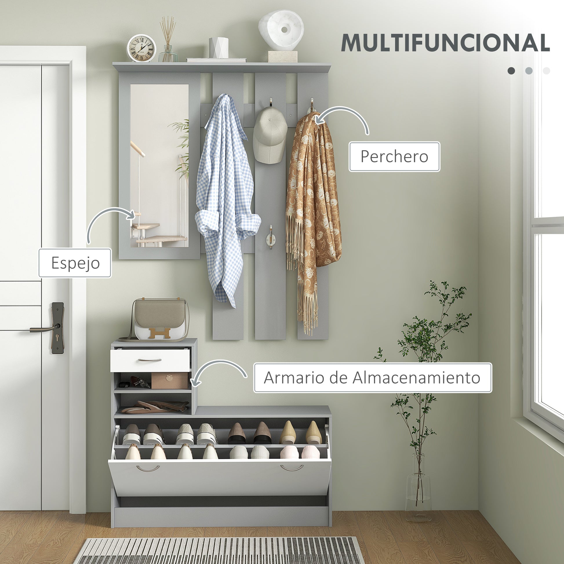 RECIBIDOR MIRROR&STORE GREY&WHITE 3 EN 1 image 9