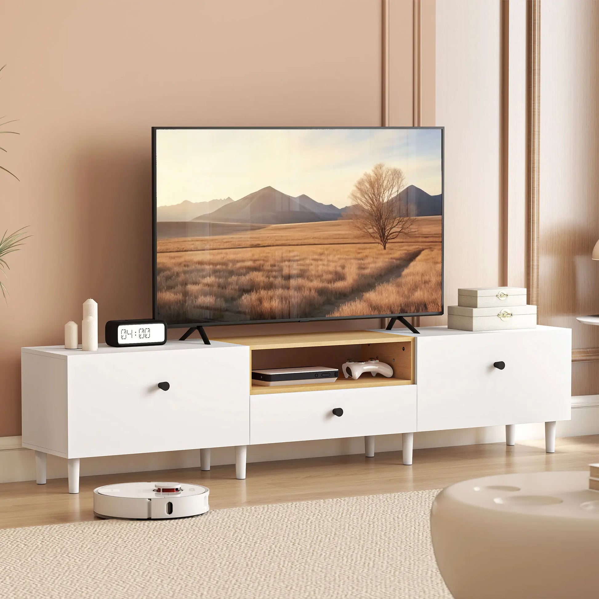MUEBLE TV 200 CM BLANCO & MADERA NATURAL image 0
