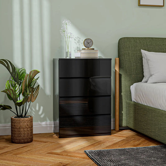 🖤 CÓMODA BLACKLINE 4C – 4 CAJONES NEGRO BRILLO SIN TIRADORES