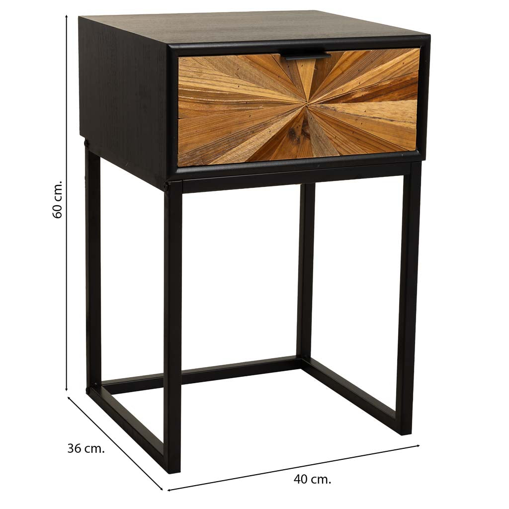 MESITA DE NOCHE TAKI DE MADERA RECUPERADA NEGRA 1 CAJÓN image 2