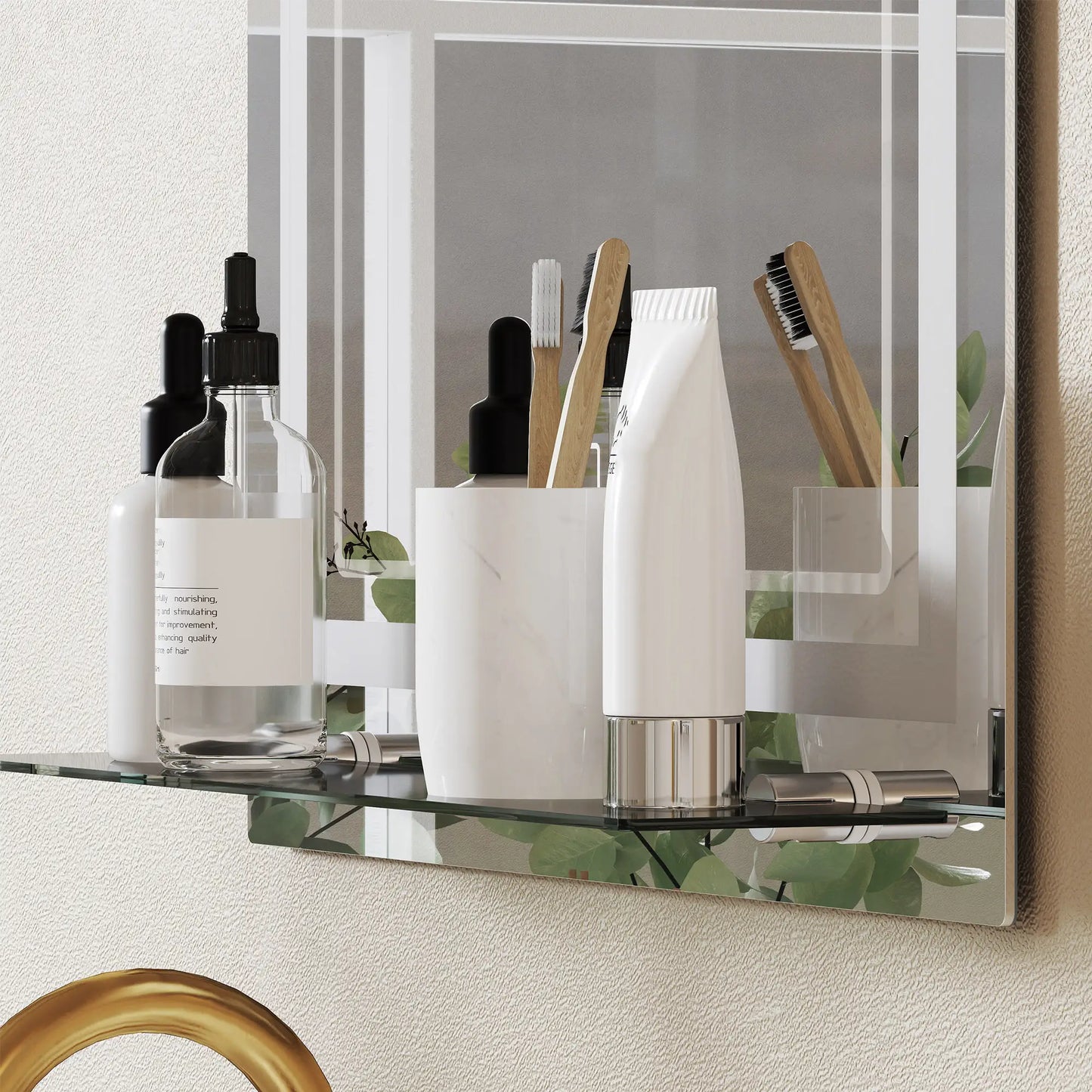 ESPEJO DE BAÑO LED AURION SHELF 60X80 CON ESTANTE DE VIDRIO Y MEMORIA image 2