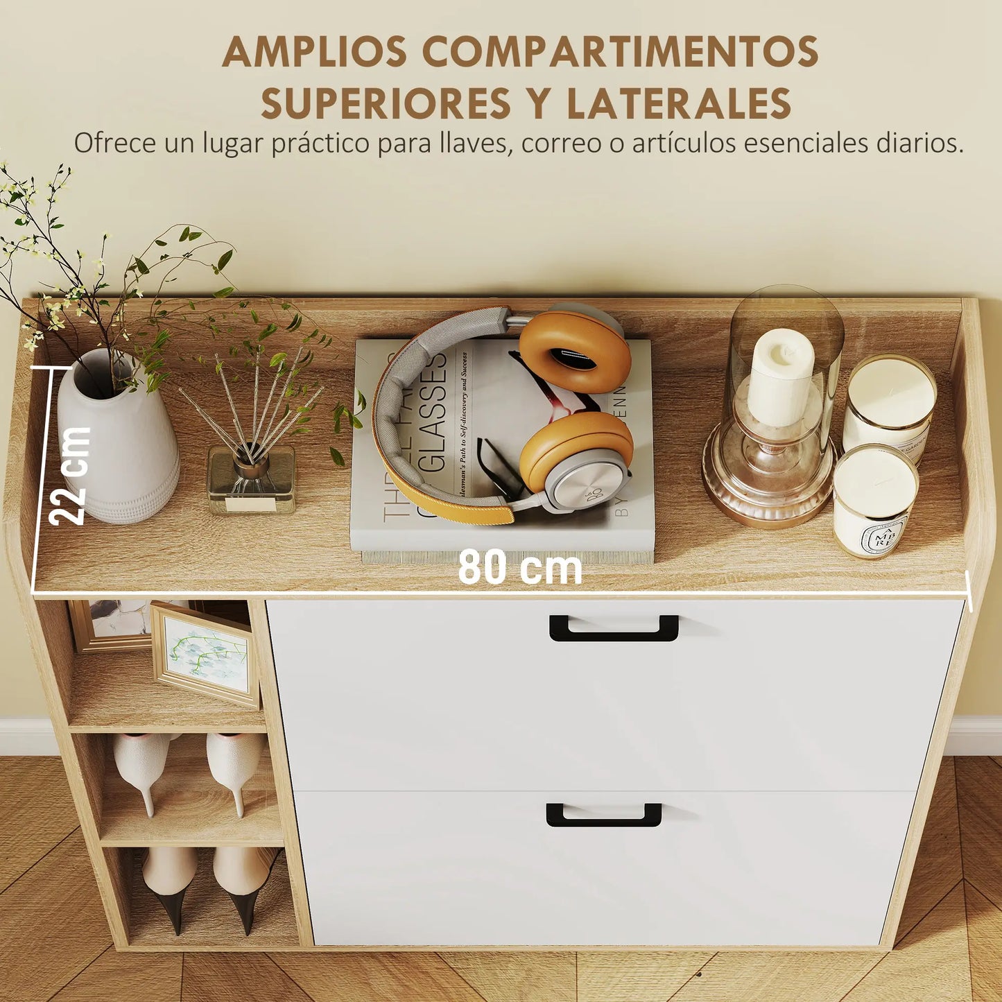 ZAPATERO ESTRECHO SIENA MIX CON 2 PUERTAS, ESTANTES LATERALES Y DISEÑO MODERNO image 2