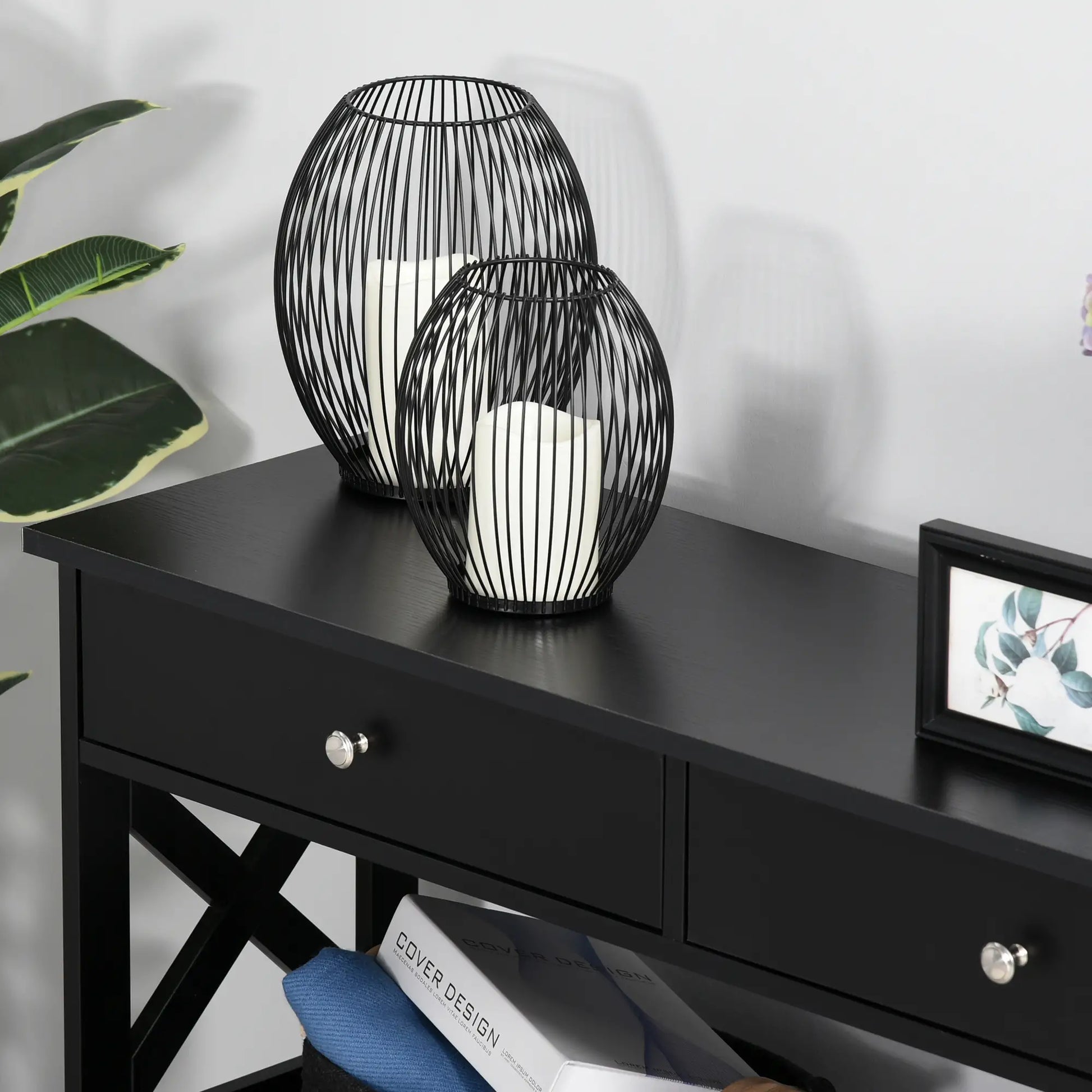 CONSOLA MODERNA NEGRA “BLACK X-LINE DOUBLE DRAWER” image 6