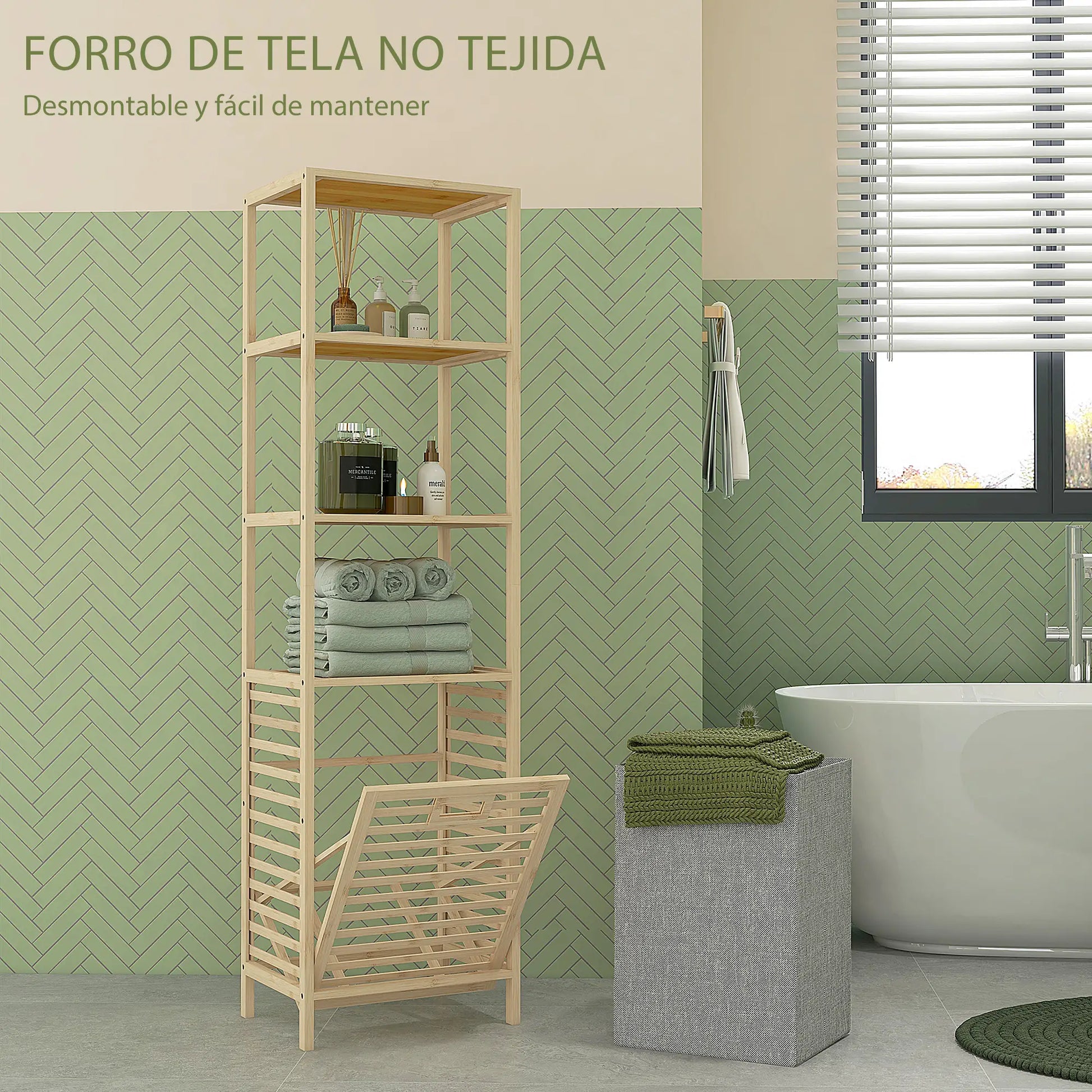 ESTANTERÍA DE BAÑO NATURAL BALENZA CON 3 ESTANTES Y CESTO PARA ROPA image 6