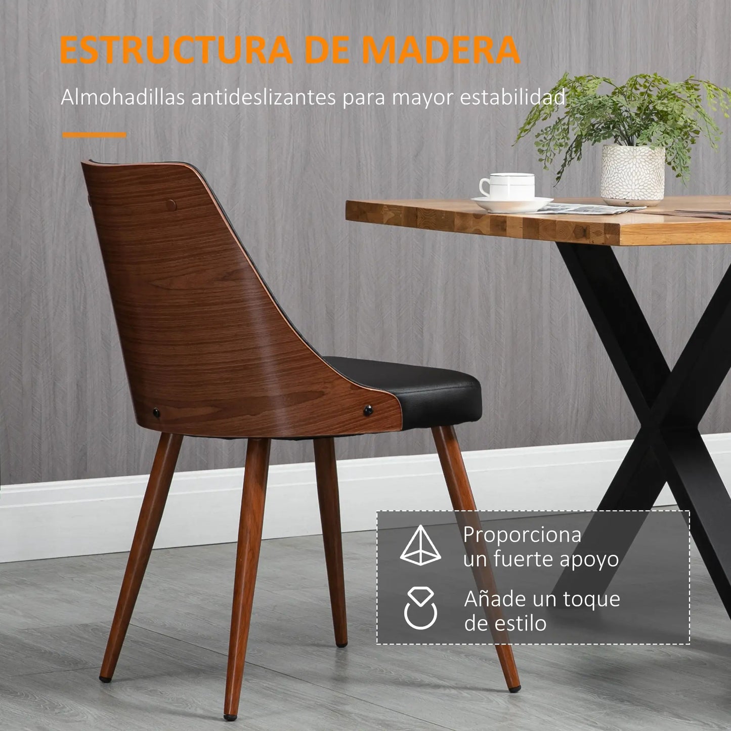 SET DE 2 SILLAS DE COMEDOR MODERNAS TAPIZADAS EN CUERO SINTÉTICO – COLOR NEGRO image 7