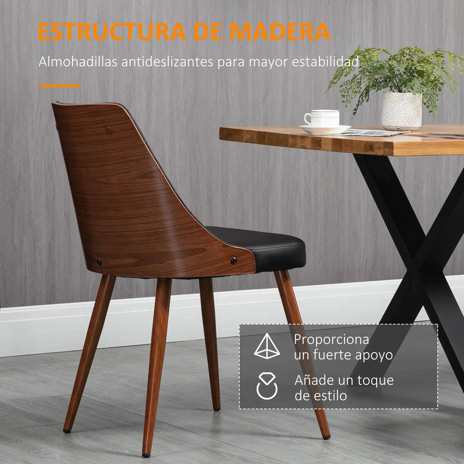 SET DE 2 SILLAS DE COMEDOR MODERNAS TAPIZADAS EN CUERO SINTÉTICO – COLOR NEGRO image 7