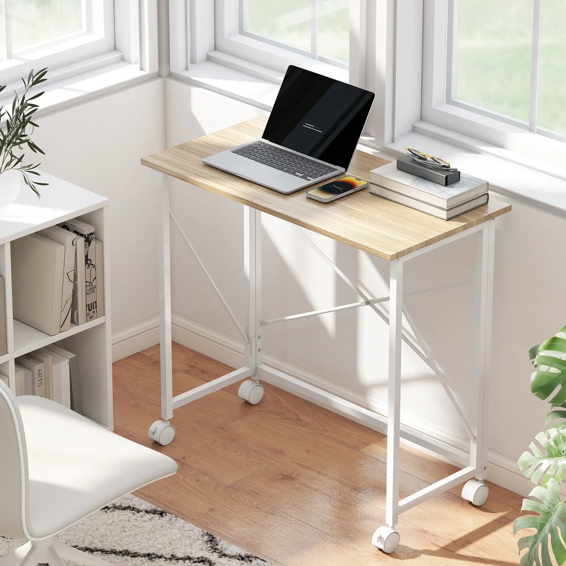 ESCRITORIO PLEGABLE CON RUEDAS FLEXIROLL 80x40 CM NATURAL Y BLANCO image 1