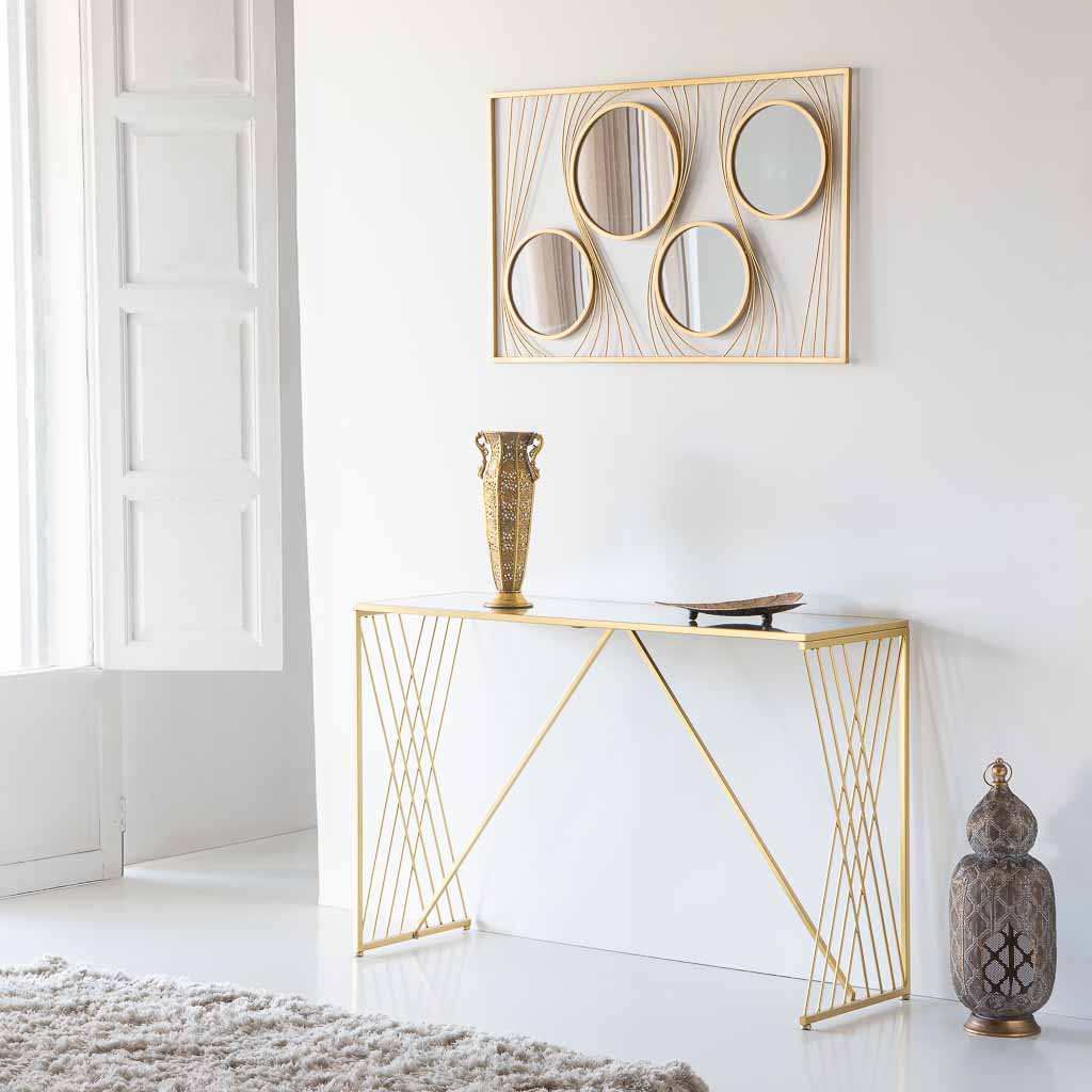 ESPEJO RECTANGULAR SANTIAGO DORADO CON ESFERAS image 1