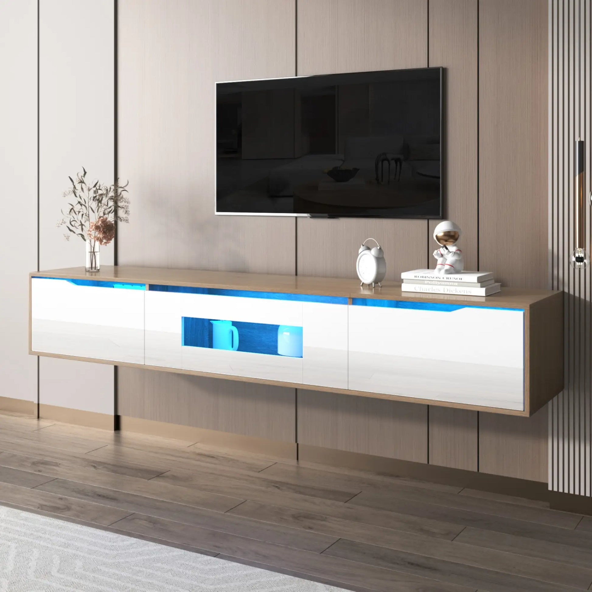 MUEBLE TV MODERNO BLANCO BRILLO & MADERA 180 CM image 0