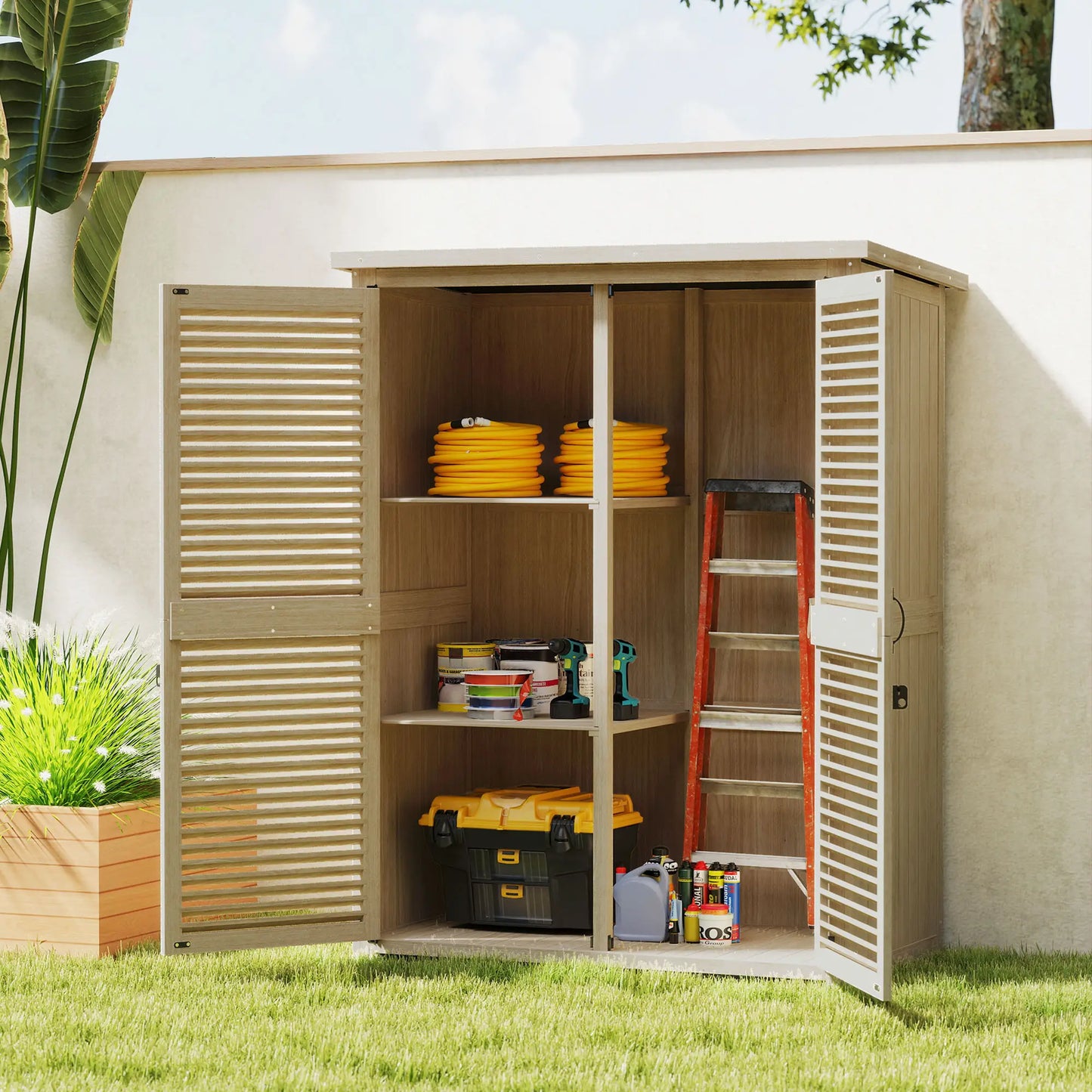 ARMARIO DE JARDÍN NATUREBOX – MADERA NATURAL CON PUERTAS DE PERSIANA image 3