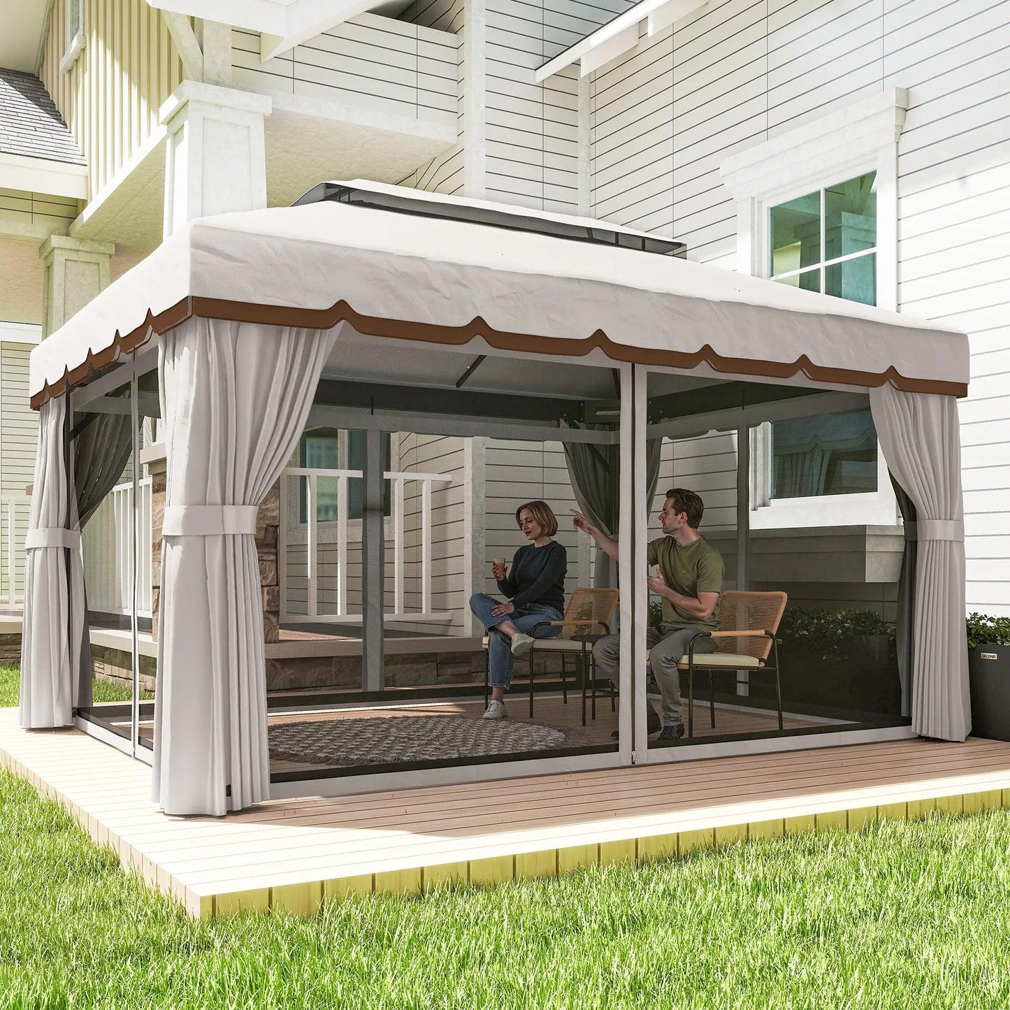 🌿 CENADOR DE JARDÍN “ARENAZZA” 4x3m – DOBLE TECHO, CORTINAS Y MOSQUITERA