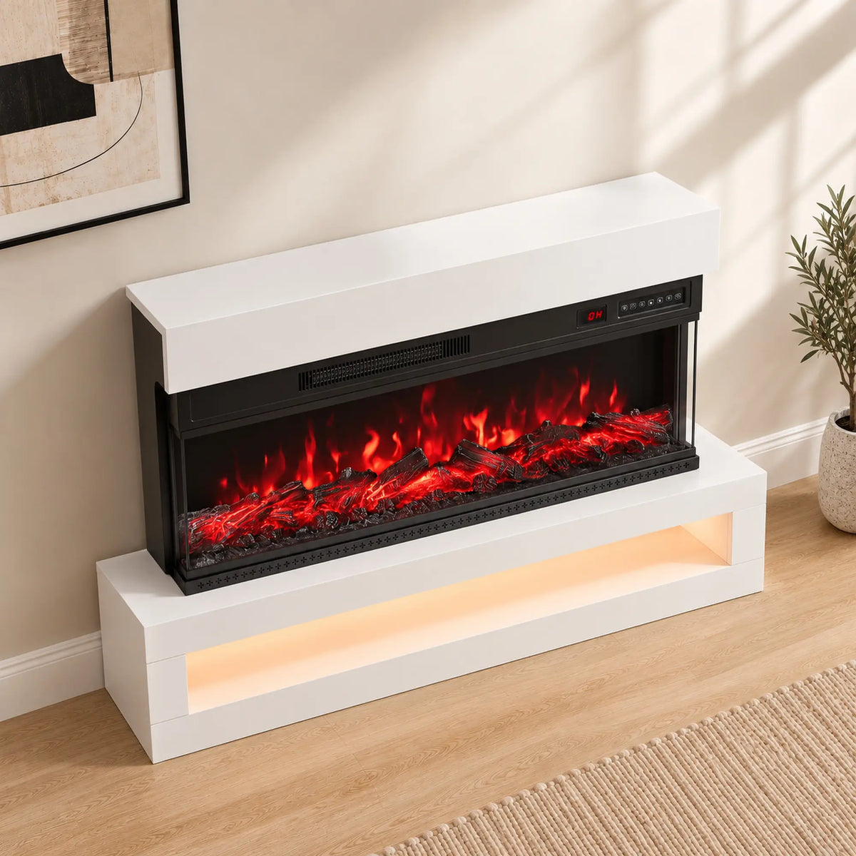 🔥 CHIMENEA ELÉCTRICA PANORAMIC FLAME 110 – BLANCA CON LLAMAS 3D, MUEBLE TV Y LUZ LED