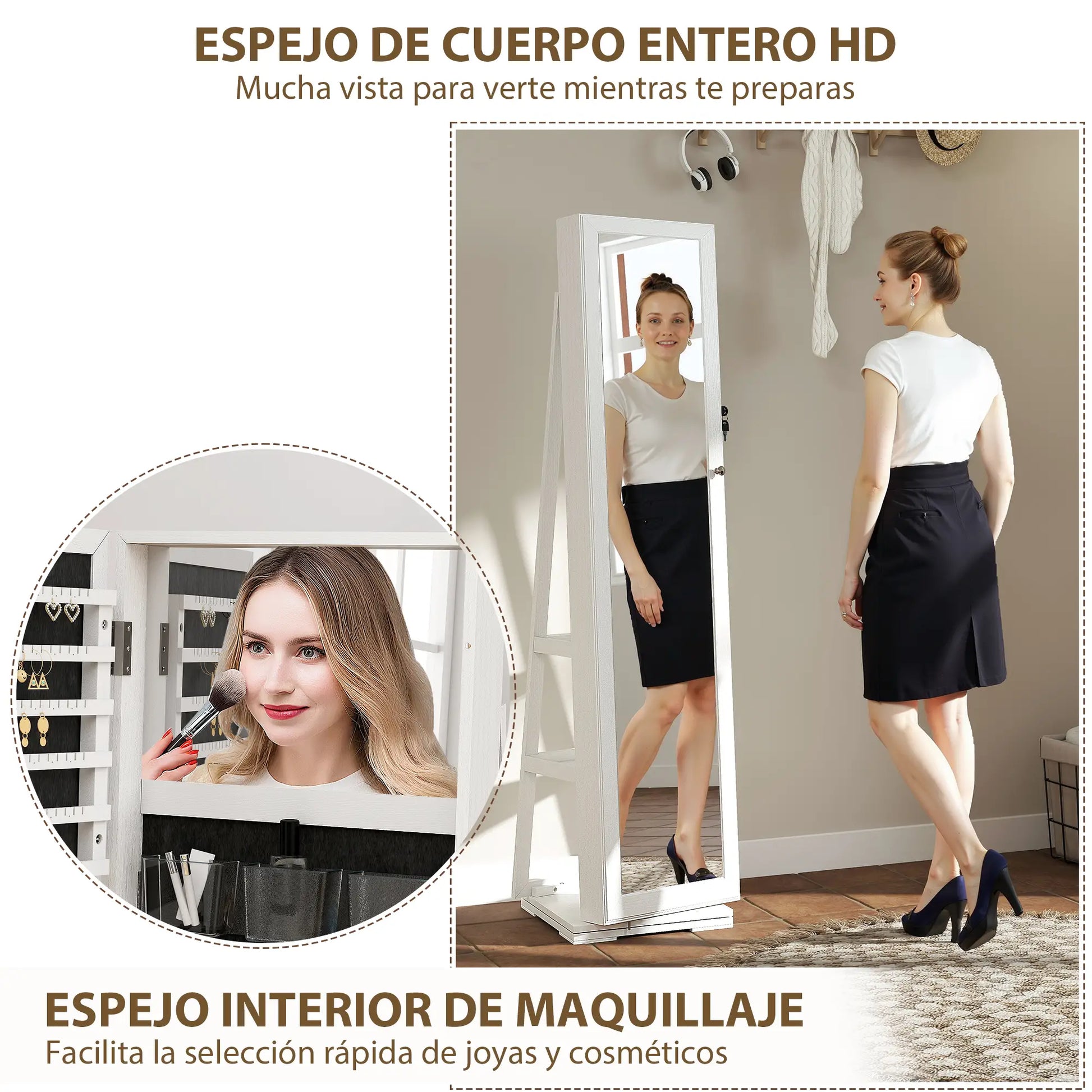 ESPEJO JOYERO GIRATORIO ELEGANCE 360 BLANCO VETEADO image 9