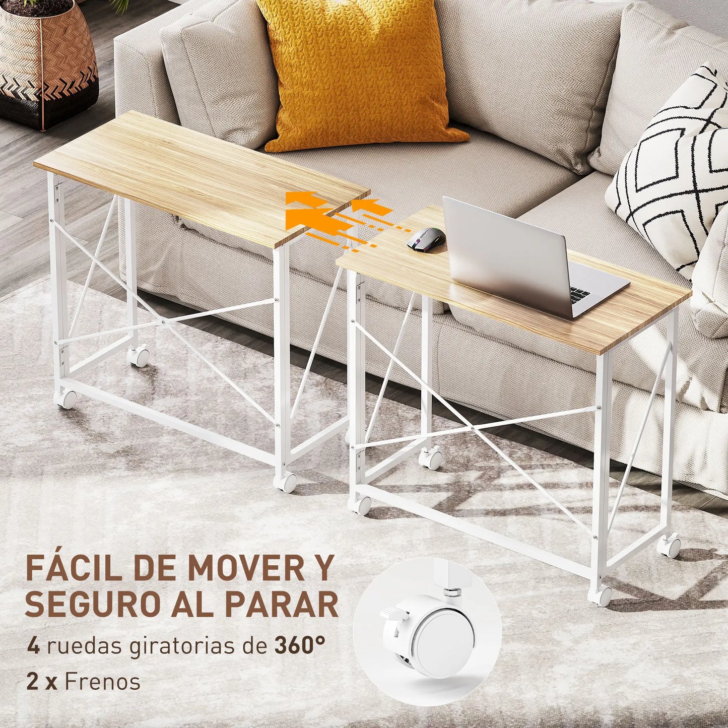 ESCRITORIO PLEGABLE CON RUEDAS FLEXIROLL 80x40 CM NATURAL Y BLANCO image 10