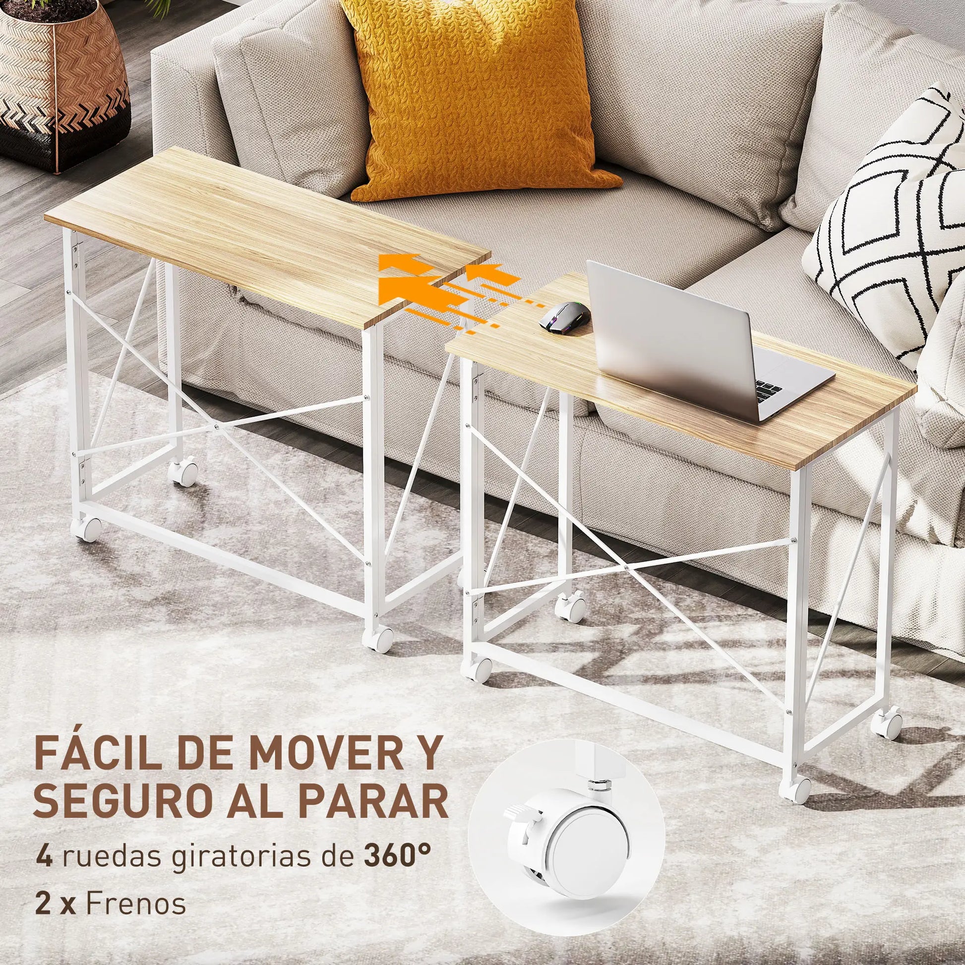 ESCRITORIO PLEGABLE CON RUEDAS FLEXIROLL 80x40 CM NATURAL Y BLANCO image 10