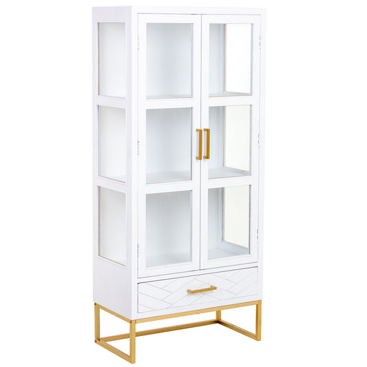 VITRINA MARTA DE MADERA Y METAL BLANCO 2 PUERTAS Y 1 CAJÓN image 0