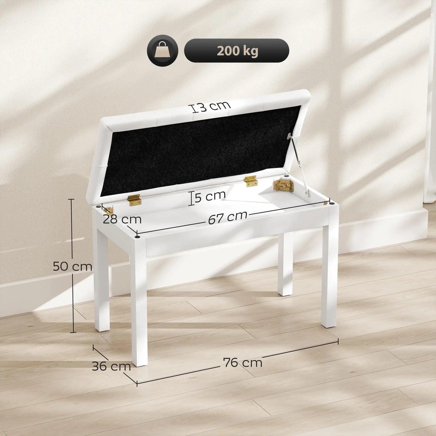 BANQUETA DE PIANO ARMONÍA BLANCA CON ALMACENAMIENTO image 2